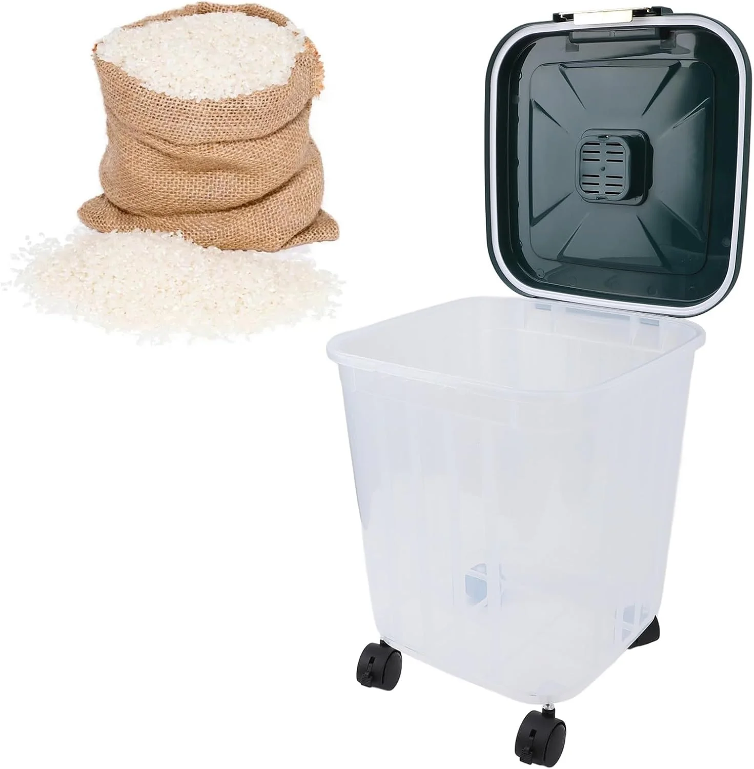 ظرف نگهداری برنج ASHATA، ظرف نگهداری ضد گرد و غبار با چرخ (کوچک (13x15 سانتی متر، نیاز به 3 عدد باتری 3A))