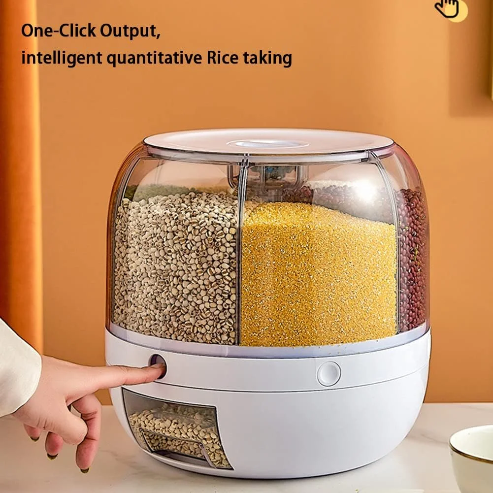 ظرف نگهداری برنج و غلات AWH SKYXIU، ظرف چرخشی 8.2 کوارت، ظرف پخش کننده مواد غذایی خشک 360 درجه با 6 محفظه، ظرف نگهداری آشپزخانه برای انواع لوبیا، جو و ارزن ظرف نگهداری برنج و غلات AWH SKYXIU، ظرف چرخشی 8.2 کوارت، ظرف پخش کننده مواد غذایی خشک 360 درجه با 6 محفظه، ظرف نگهداری آشپزخانه برای انواع لوبیا، جو و ارزن