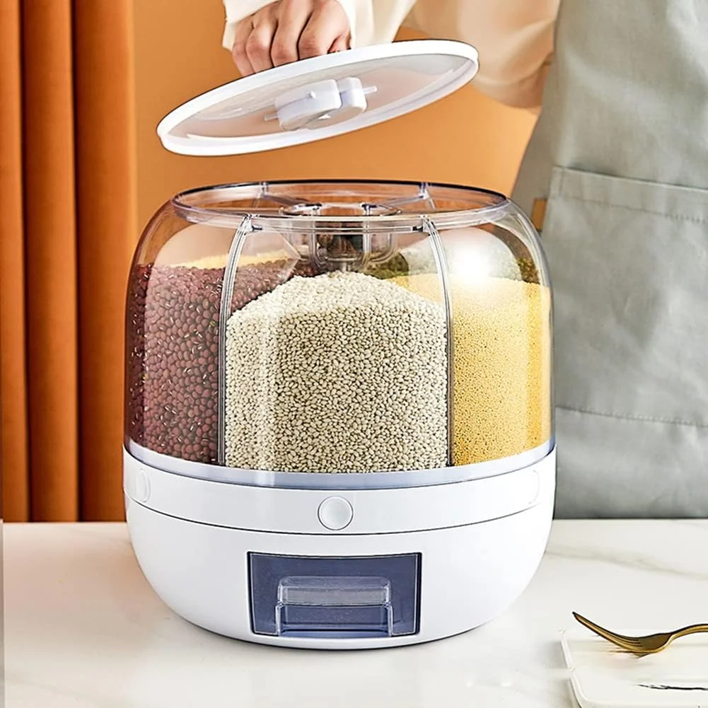 ظرف نگهداری برنج و غلات AWH SKYXIU، ظرف چرخشی 8.2 کوارت، ظرف پخش کننده مواد غذایی خشک 360 درجه با 6 محفظه، ظرف نگهداری آشپزخانه برای انواع لوبیا، جو و ارزن ظرف نگهداری برنج و غلات AWH SKYXIU، ظرف چرخشی 8.2 کوارت، ظرف پخش کننده مواد غذایی خشک 360 درجه با 6 محفظه، ظرف نگهداری آشپزخانه برای انواع لوبیا، جو و ارزن