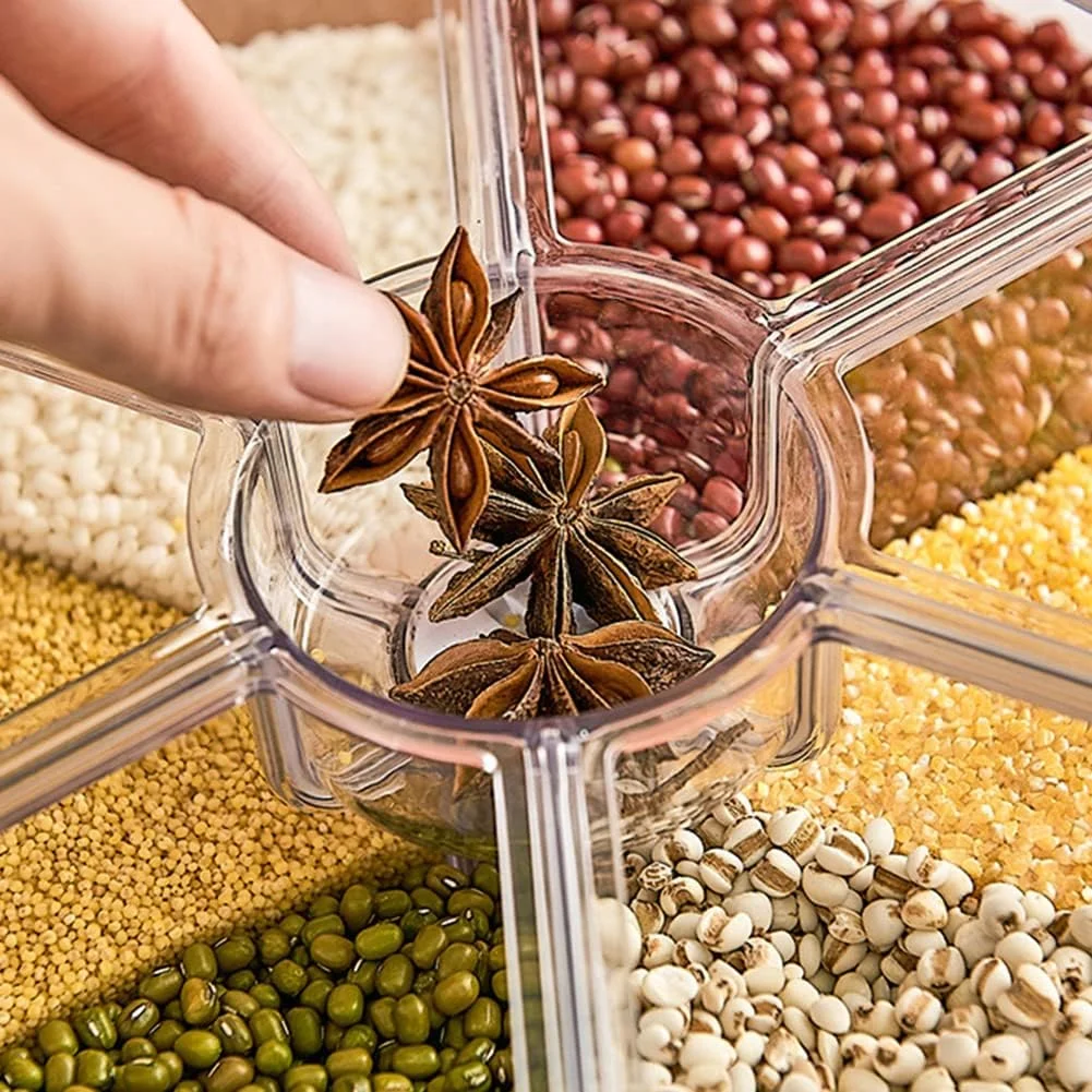 ظرف نگهداری برنج و غلات AWH SKYXIU، ظرف چرخشی 8.2 کوارت، ظرف پخش کننده مواد غذایی خشک 360 درجه با 6 محفظه، ظرف نگهداری آشپزخانه برای انواع لوبیا، جو و ارزن ظرف نگهداری برنج و غلات AWH SKYXIU، ظرف چرخشی 8.2 کوارت، ظرف پخش کننده مواد غذایی خشک 360 درجه با 6 محفظه، ظرف نگهداری آشپزخانه برای انواع لوبیا، جو و ارزن