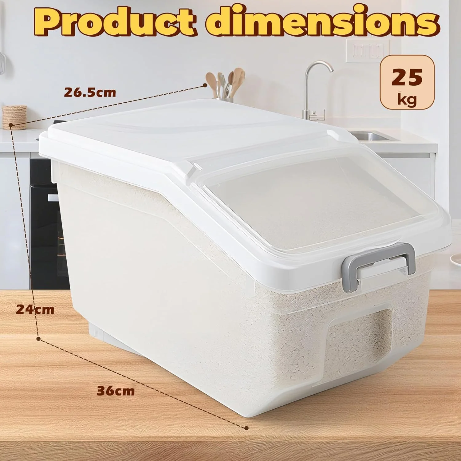 ظرف نگهداری برنج ANTOLE با درب، ظرف غذای بدون BPA و هواگیر، ظرف برنج با پیمانه اندازه گیری برای غلات، حبوبات، پخش کننده غلات، سطل برنج برای آشپزخانه (سفید - 25 کیلوگرم) ظرف نگهداری برنج ANTOLE با درب، ظرف غذای بدون BPA و هواگیر، ظرف برنج با پیمانه اندازه گیری برای غلات، حبوبات، پخش کننده غلات، سطل برنج برای آشپزخانه (سفید - 25 کیلوگرم)