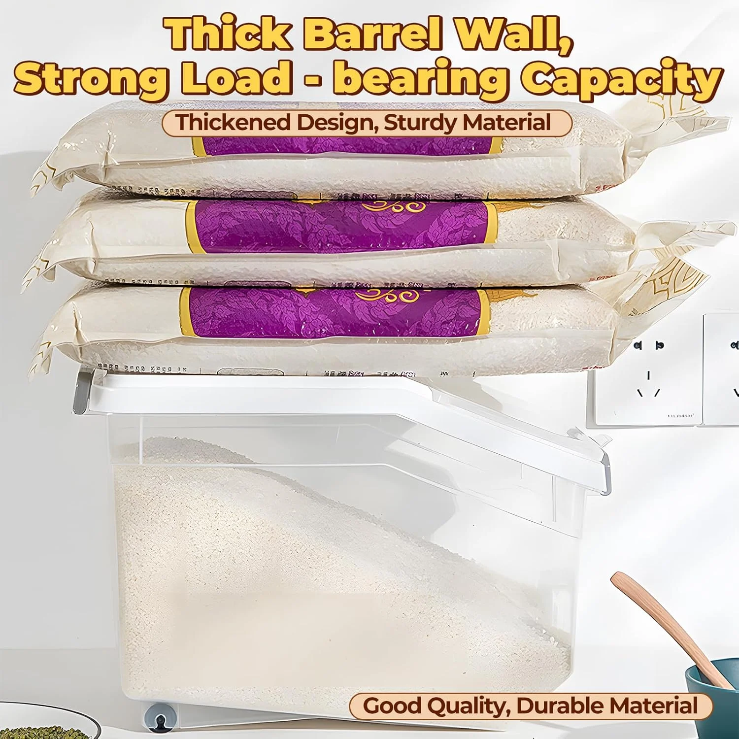 ظرف نگهداری برنج ANTOLE با درب، ظرف غذای بدون BPA و هواگیر، ظرف برنج با پیمانه اندازه گیری برای غلات، حبوبات، پخش کننده غلات، سطل برنج برای آشپزخانه (سفید - 25 کیلوگرم) ظرف نگهداری برنج ANTOLE با درب، ظرف غذای بدون BPA و هواگیر، ظرف برنج با پیمانه اندازه گیری برای غلات، حبوبات، پخش کننده غلات، سطل برنج برای آشپزخانه (سفید - 25 کیلوگرم)