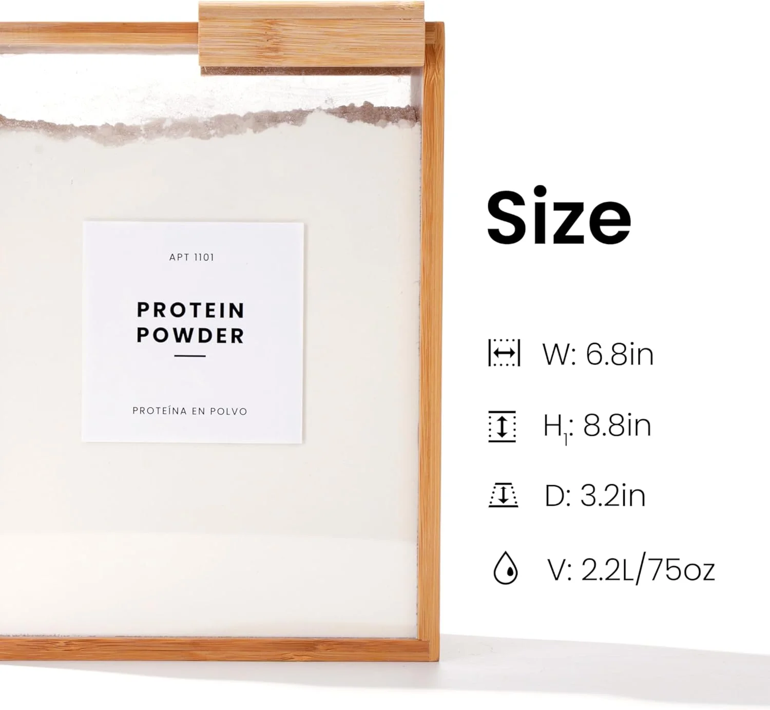 ظرف غذا APT 1101 با گنجایش 2 لیتر | سازمان دهنده و نگهدارنده آشپزخانه | ظروف غذا و پخش کننده غلات برای سازماندهی انبار و ظرف نگهداری | غلات، برنج، آرد، تنقلات (بامبو، 2 عدد) (شیشه، 2 عدد)