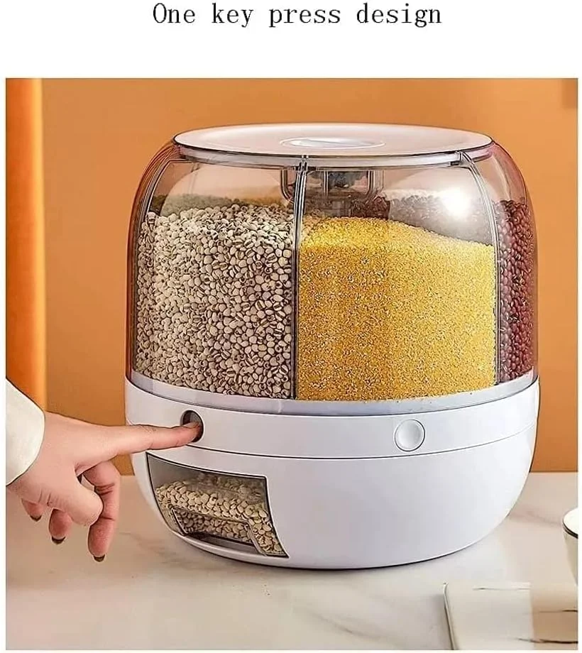 ظرف پخش کننده برنج AWH با 6 محفظه، ظرف نگهداری برنج و غلات، سطل چرخشی نگهداری برنج، خروجی برنج گرد با یک کلیک برای غلات، تنقلات، غذای سگ و دانه های قهوه ظرف پخش کننده برنج AWH با 6 محفظه، ظرف نگهداری برنج و غلات، سطل چرخشی نگهداری برنج، خروجی برنج گرد با یک کلیک برای غلات، تنقلات، غذای سگ و دانه های قهوه