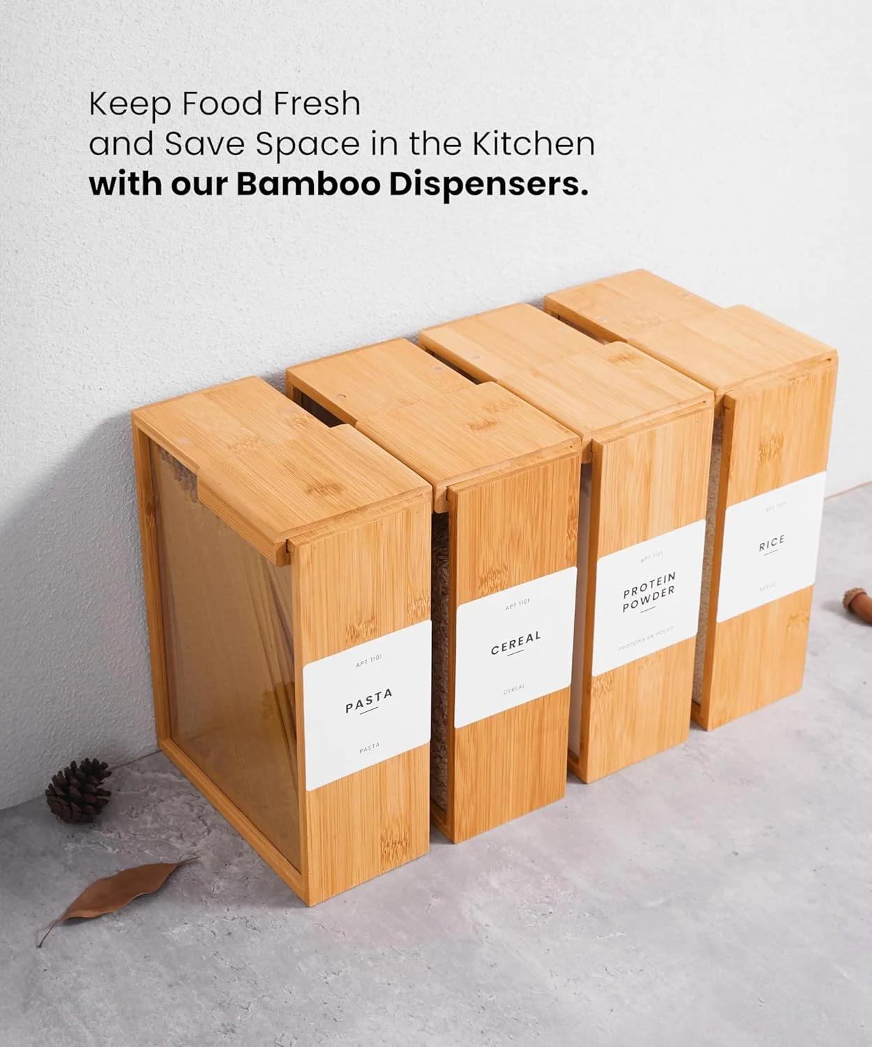 ظرف غذا APT 1101 با گنجایش 2 لیتر | سازمان دهنده و نگهدارنده آشپزخانه | ظروف غذا و پخش کننده غلات برای سازماندهی انبار و ظرف نگهداری | غلات، برنج، آرد، تنقلات (بامبو، 2 عدد) (شیشه، 2 عدد)