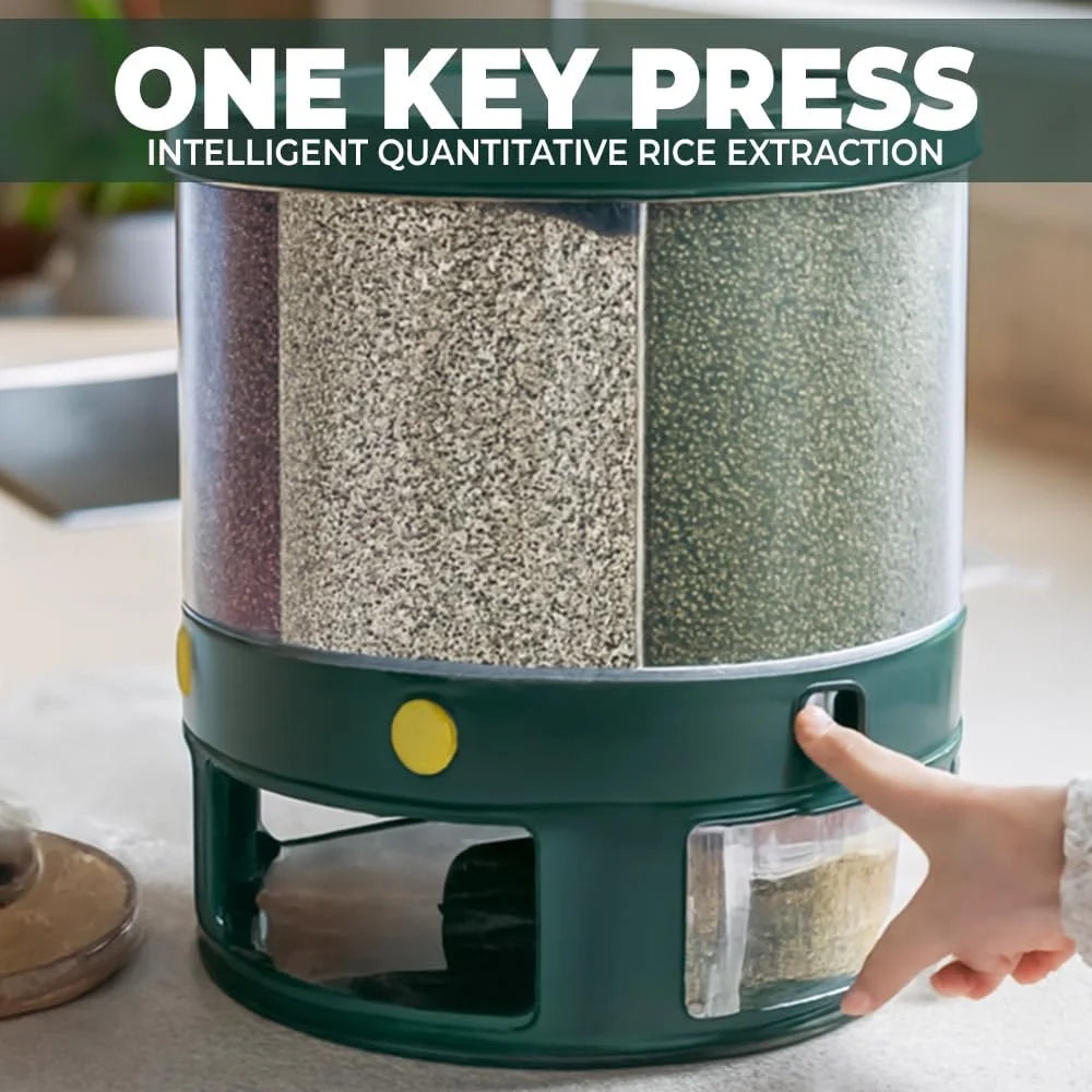 ظرف نگهداری غلات AMERTEER - پخش کننده تنقلات 6 قسمتی، پخش کننده غلات رومیزی، پخش کننده گرد دانه برنج با خروجی تک کلیک، ظرف آشپزخانه برای دانه های کوچک، حبوبات، ظرف برنج