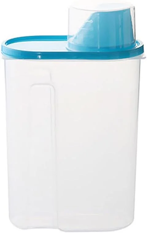 ظرف نگهداری غلات Amosfun با دهانه خروجی و پیمانه اندازه گیری، شفاف و بدون هوا برای نگهداری غلات، برنج، شکر، لوبیا و جو دوسر، آبی رنگ، مناسب برای نظم دهی آشپزخانه
