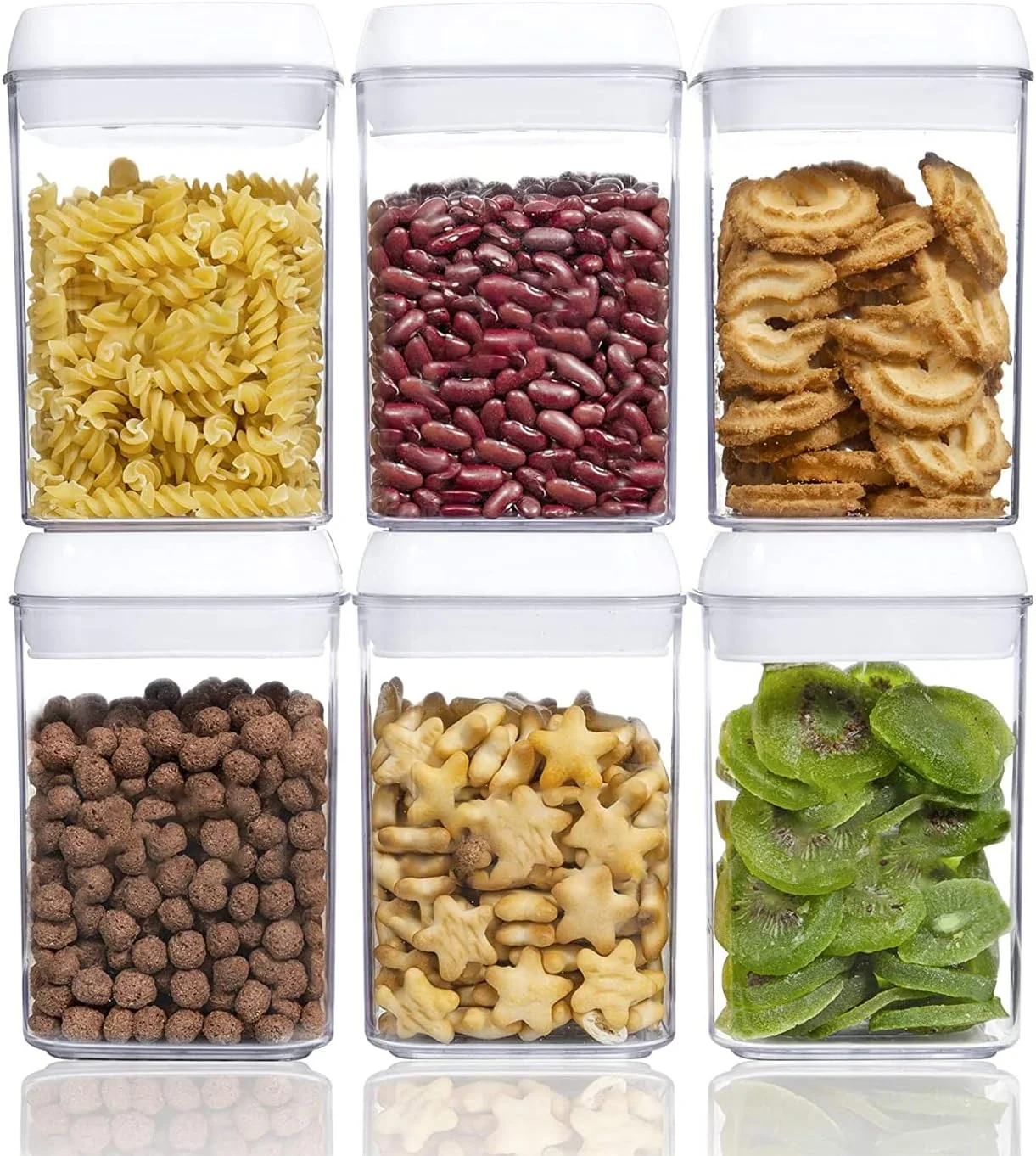 ست ظروف نگهداری مواد غذایی درب دار با قفل هوا، مجموعه 6 عددی، شیشه های پلاستیکی سازمان دهنده انبار برای غلات، قهوه، شکر - ضد رطوبت، بدون BPA و طراحی قابل چیدن (M:800ML) ست ظروف نگهداری مواد غذایی درب دار با قفل هوا، مجموعه 6 عددی، شیشه های پلاستیکی سازمان دهنده انبار برای غلات، قهوه، شکر - ضد رطوبت، بدون BPA و طراحی قابل چیدن (M:800ML)