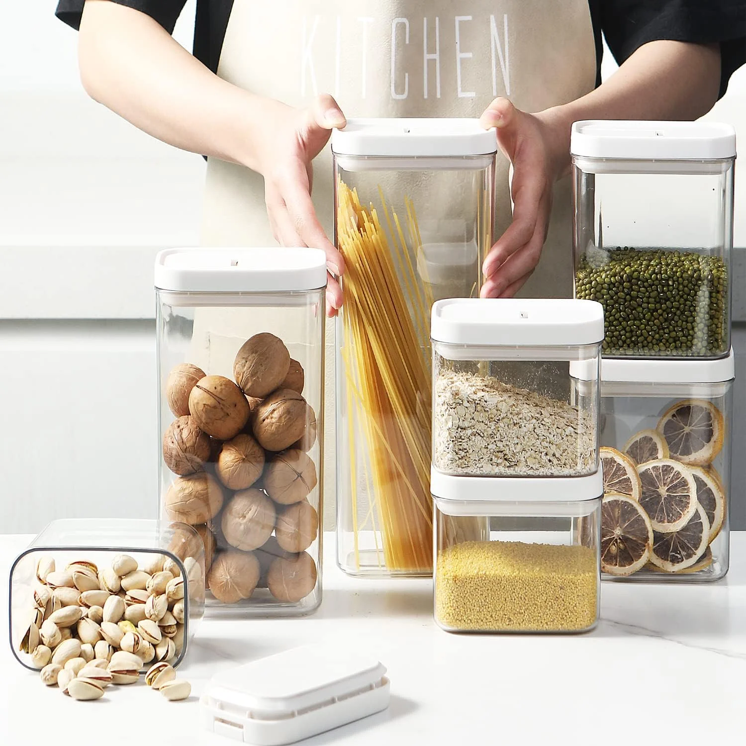 ست ظروف نگهداری مواد غذایی درب دار با قفل هوا، مجموعه 6 عددی، شیشه های پلاستیکی سازمان دهنده انبار برای غلات، قهوه، شکر - ضد رطوبت، بدون BPA و طراحی قابل چیدن (M:800ML) ست ظروف نگهداری مواد غذایی درب دار با قفل هوا، مجموعه 6 عددی، شیشه های پلاستیکی سازمان دهنده انبار برای غلات، قهوه، شکر - ضد رطوبت، بدون BPA و طراحی قابل چیدن (M:800ML)