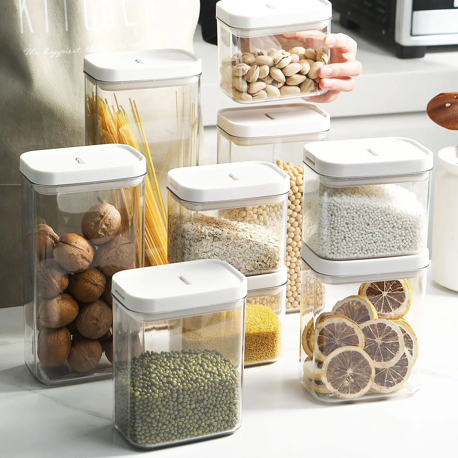 ست ظروف نگهداری مواد غذایی درب دار با قفل هوا، مجموعه 6 عددی، شیشه های پلاستیکی سازمان دهنده انبار برای غلات، قهوه، شکر - ضد رطوبت، بدون BPA و طراحی قابل چیدن (M:800ML) ست ظروف نگهداری مواد غذایی درب دار با قفل هوا، مجموعه 6 عددی، شیشه های پلاستیکی سازمان دهنده انبار برای غلات، قهوه، شکر - ضد رطوبت، بدون BPA و طراحی قابل چیدن (M:800ML)