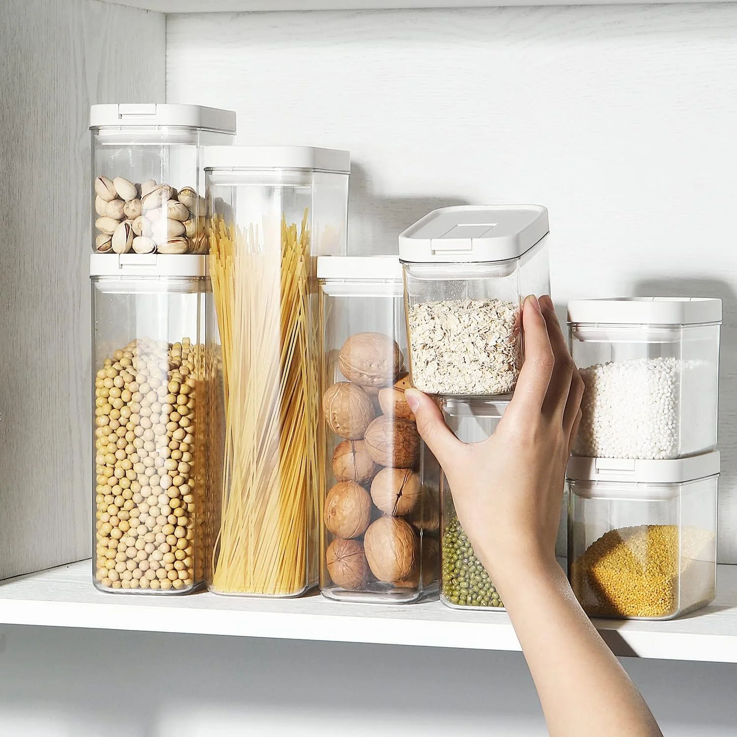 ست ظروف نگهداری مواد غذایی درب دار با قفل هوا، مجموعه 6 عددی، شیشه های پلاستیکی سازمان دهنده انبار برای غلات، قهوه، شکر - ضد رطوبت، بدون BPA و طراحی قابل چیدن (M:800ML) ست ظروف نگهداری مواد غذایی درب دار با قفل هوا، مجموعه 6 عددی، شیشه های پلاستیکی سازمان دهنده انبار برای غلات، قهوه، شکر - ضد رطوبت، بدون BPA و طراحی قابل چیدن (M:800ML)