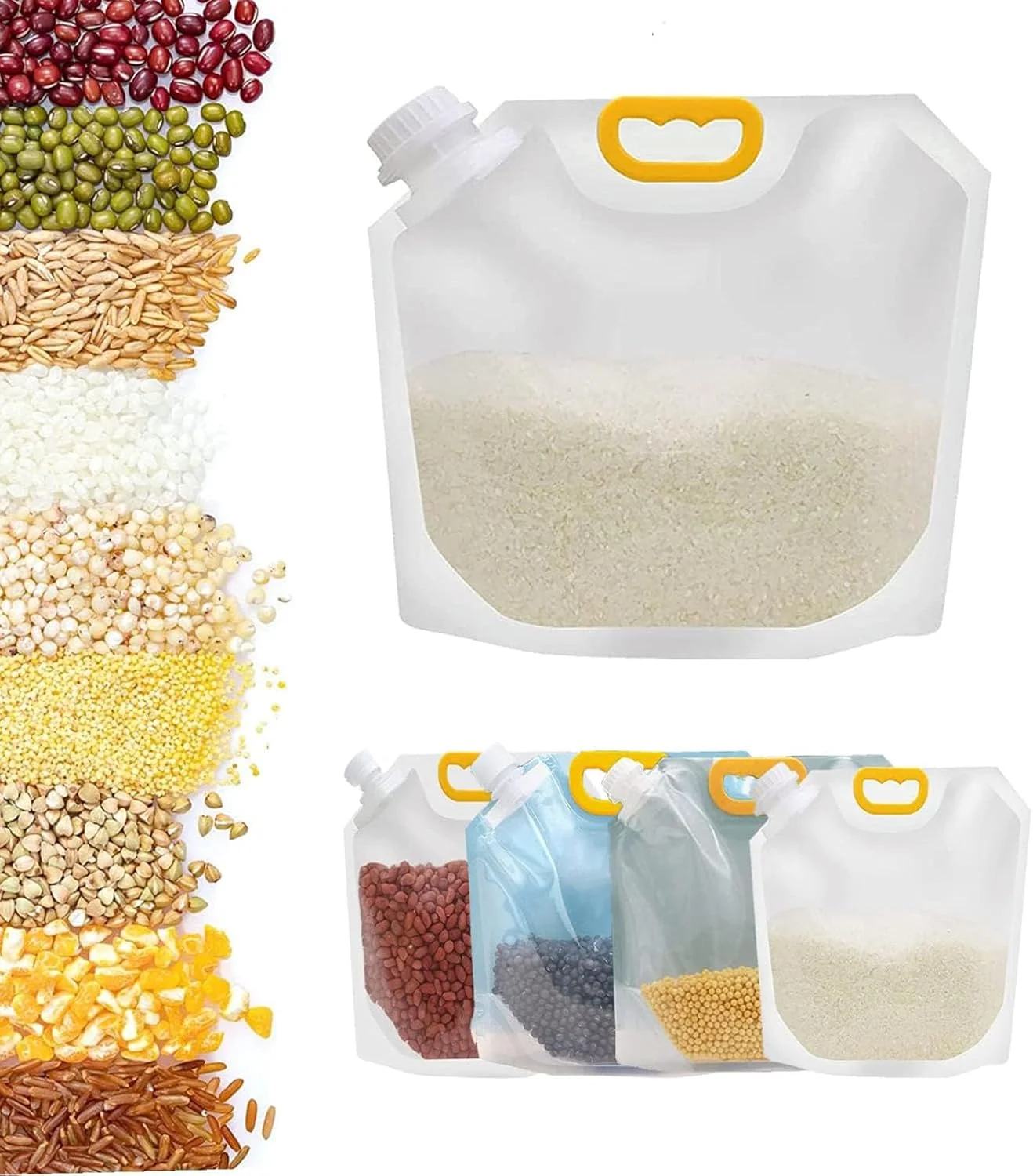 کیسه نگهداری برنج و غلات AJIODA، بسته 5 عددی ظروف نگهداری مواد غذایی 1 لیتری درب دار و دسته دار، کیسه های شفاف ضد رطوبت، کیسه قابل حمل، مناسب برای غلات، آرد، لوبیا، آجیل، برنج، چای، پودر، آب، کیسه سازمان دهنده قابل استفاده مجدد کیسه نگهداری برنج و غلات AJIODA، بسته 5 عددی ظروف نگهداری مواد غذایی 1 لیتری درب دار و دسته دار، کیسه های شفاف ضد رطوبت، کیسه قابل حمل، مناسب برای غلات، آرد، لوبیا، آجیل، برنج، چای، پودر، آب، کیسه سازمان دهنده قابل استفاده مجدد