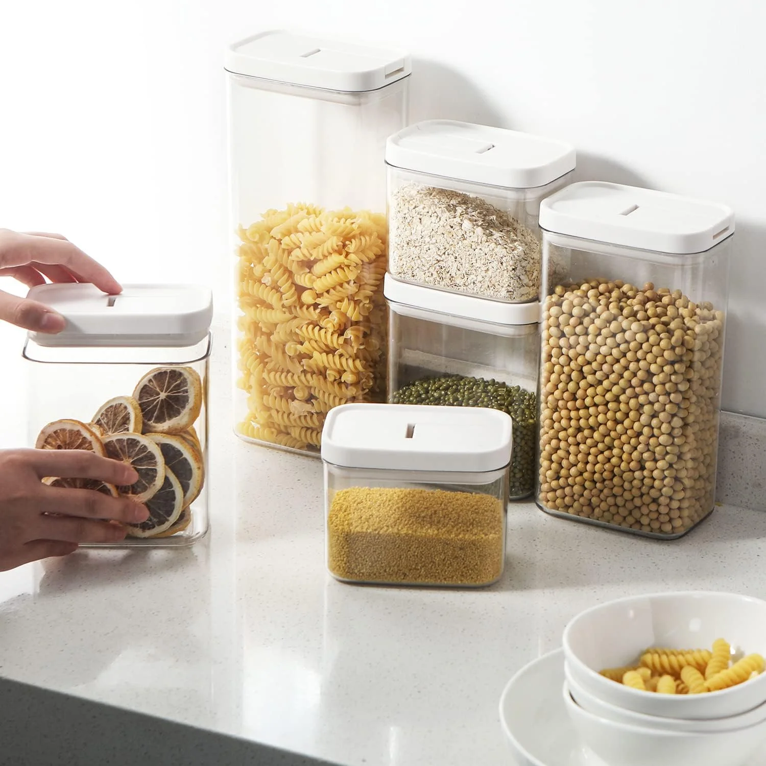 ست ظروف نگهداری مواد غذایی درب دار با قفل هوا، مجموعه 6 عددی، شیشه های پلاستیکی سازمان دهنده انبار برای غلات، قهوه، شکر - ضد رطوبت، بدون BPA و طراحی قابل چیدن (M:800ML) ست ظروف نگهداری مواد غذایی درب دار با قفل هوا، مجموعه 6 عددی، شیشه های پلاستیکی سازمان دهنده انبار برای غلات، قهوه، شکر - ضد رطوبت، بدون BPA و طراحی قابل چیدن (M:800ML)