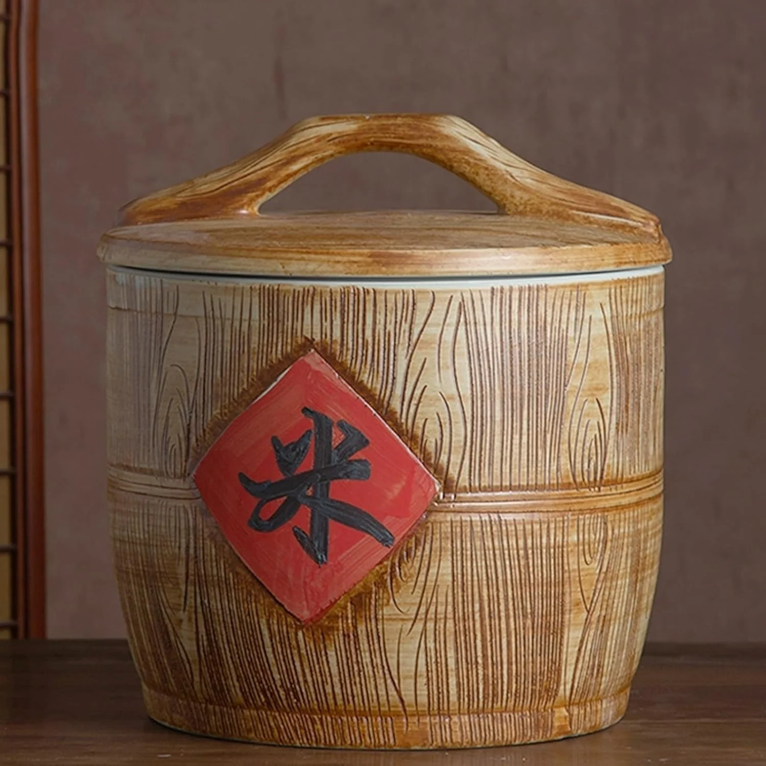 ظرف سرامیکی درب دار برای نگهداری برنج، ظرف بزرگ چینی برای نگهداری ذرت و برنج، جعبه نگهداری مواد غذایی خشک، ظرف نگهداری آرد، شکر و برنج، مناسب برای آرد، آجیل، تنقلات و برنج.