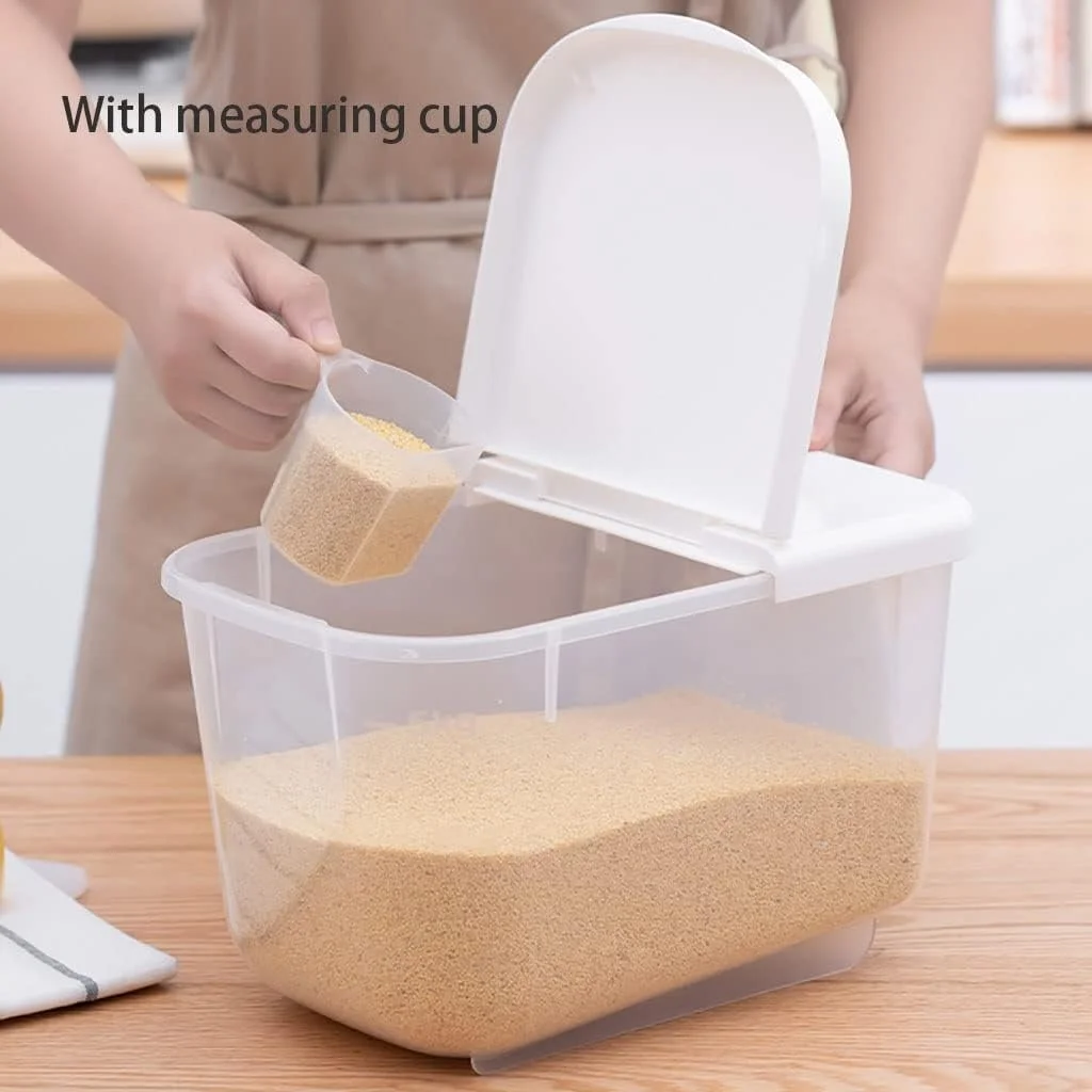 ظرف نگهداری مواد غذایی درب دار، مخزن برنج، ظروف نگهداری مواد غذایی خشک فله، سطل برنج پلاستیکی برای آرد و جو دوسر با پیمانه اندازه گیری (سایز: 30 * 19 * 19 سانتی متر) ظرف نگهداری مواد غذایی درب دار، مخزن برنج، ظروف نگهداری مواد غذایی خشک فله، سطل برنج پلاستیکی برای آرد و جو دوسر با پیمانه اندازه گیری (سایز: 30 * 19 * 19 سانتی متر)