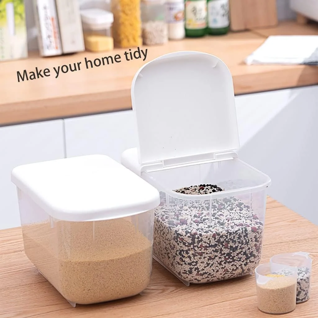 ظرف نگهداری مواد غذایی درب دار، مخزن برنج، ظروف نگهداری مواد غذایی خشک فله، سطل برنج پلاستیکی برای آرد و جو دوسر با پیمانه اندازه گیری (سایز: 30 * 19 * 19 سانتی متر) ظرف نگهداری مواد غذایی درب دار، مخزن برنج، ظروف نگهداری مواد غذایی خشک فله، سطل برنج پلاستیکی برای آرد و جو دوسر با پیمانه اندازه گیری (سایز: 30 * 19 * 19 سانتی متر)