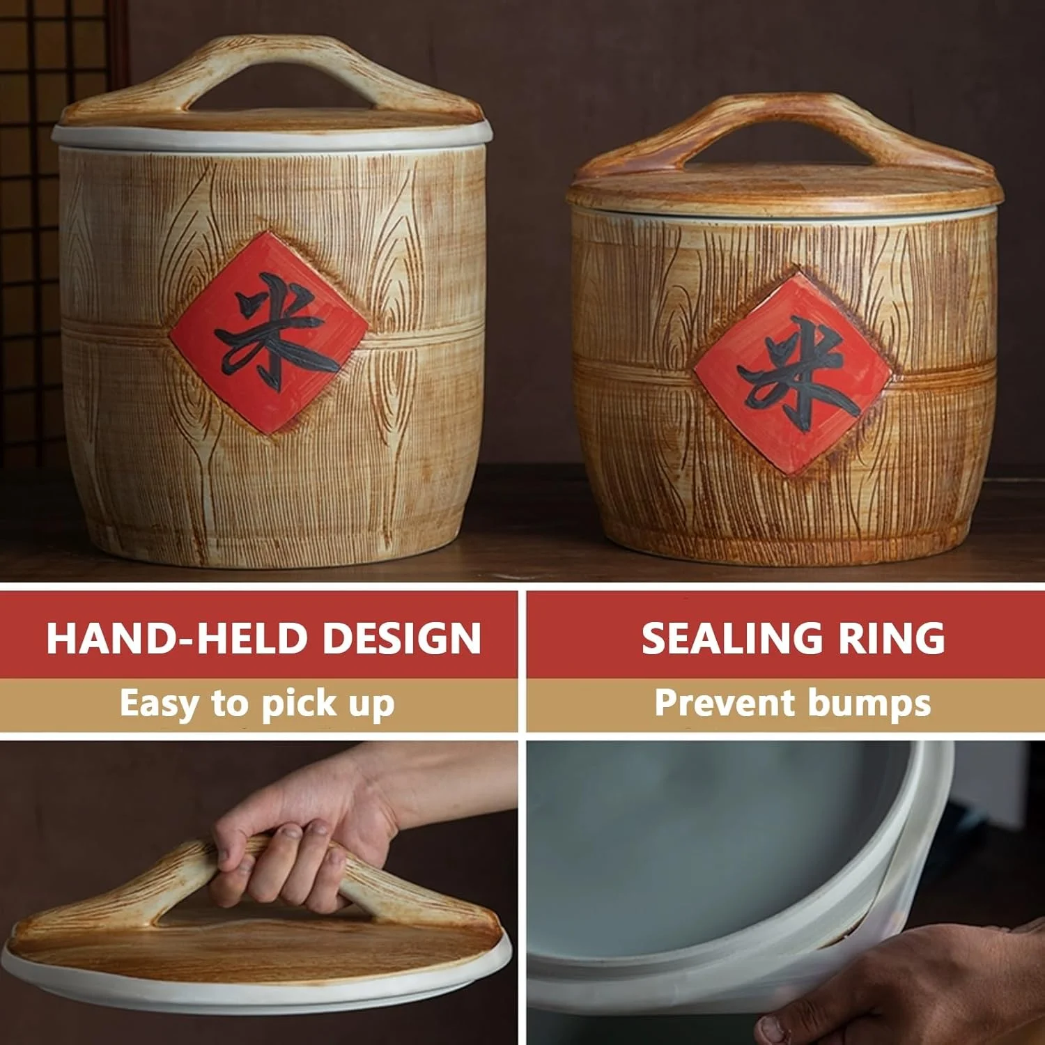 ظرف سرامیکی درب دار برای نگهداری برنج، ظرف بزرگ چینی برای نگهداری ذرت و برنج، جعبه نگهداری مواد غذایی خشک، ظرف نگهداری آرد، شکر و برنج، مناسب برای آرد، آجیل، تنقلات و برنج.