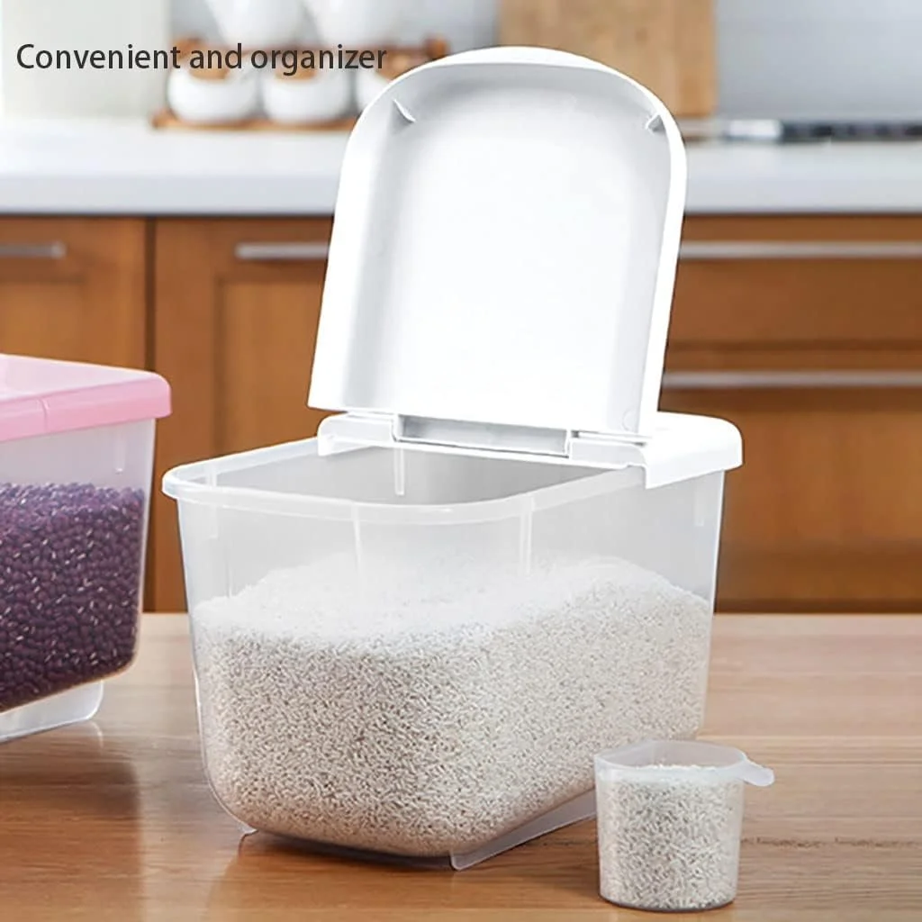 ظرف نگهداری مواد غذایی درب دار، مخزن برنج، ظروف نگهداری مواد غذایی خشک فله، سطل برنج پلاستیکی برای آرد و جو دوسر با پیمانه اندازه گیری (سایز: 30 * 19 * 19 سانتی متر) ظرف نگهداری مواد غذایی درب دار، مخزن برنج، ظروف نگهداری مواد غذایی خشک فله، سطل برنج پلاستیکی برای آرد و جو دوسر با پیمانه اندازه گیری (سایز: 30 * 19 * 19 سانتی متر)