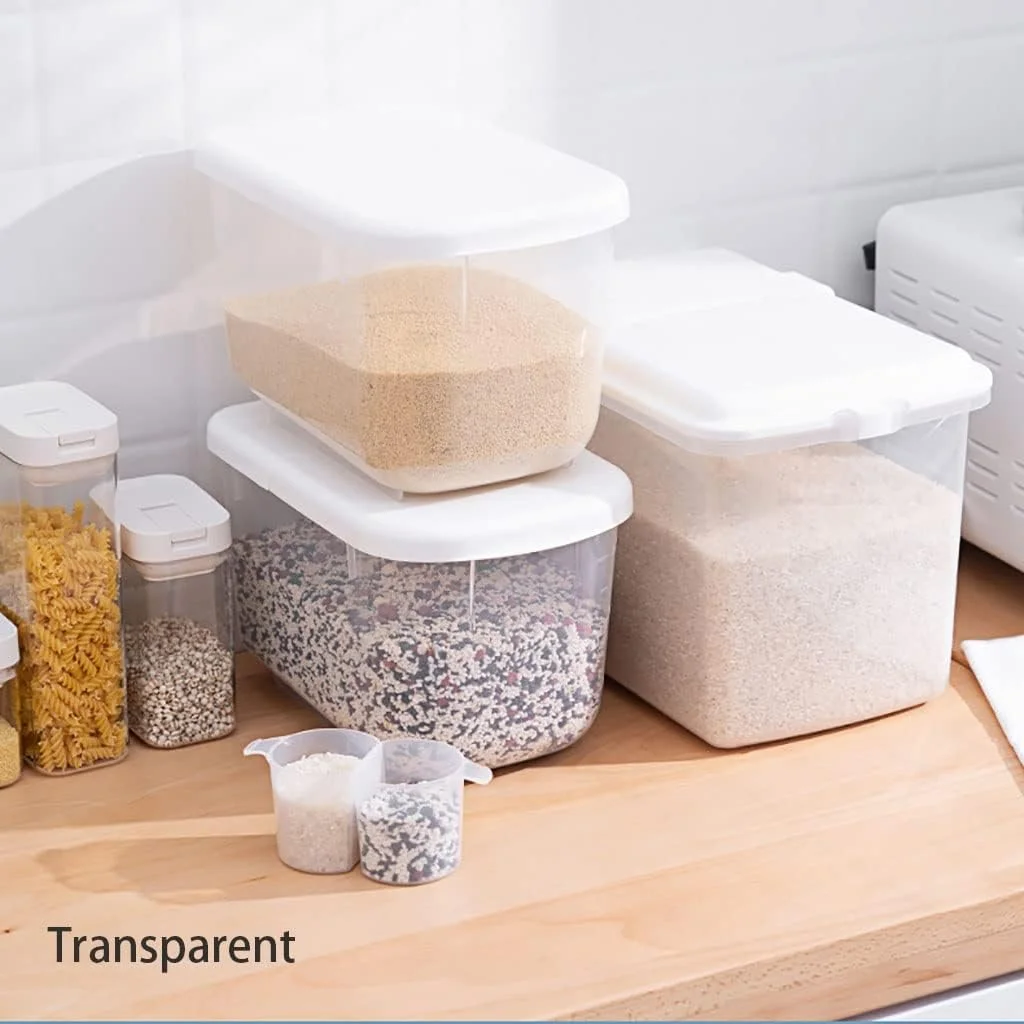 ظرف نگهداری مواد غذایی درب دار، مخزن برنج، ظروف نگهداری مواد غذایی خشک فله، سطل برنج پلاستیکی برای آرد و جو دوسر با پیمانه اندازه گیری (سایز: 30 * 19 * 19 سانتی متر) ظرف نگهداری مواد غذایی درب دار، مخزن برنج، ظروف نگهداری مواد غذایی خشک فله، سطل برنج پلاستیکی برای آرد و جو دوسر با پیمانه اندازه گیری (سایز: 30 * 19 * 19 سانتی متر)