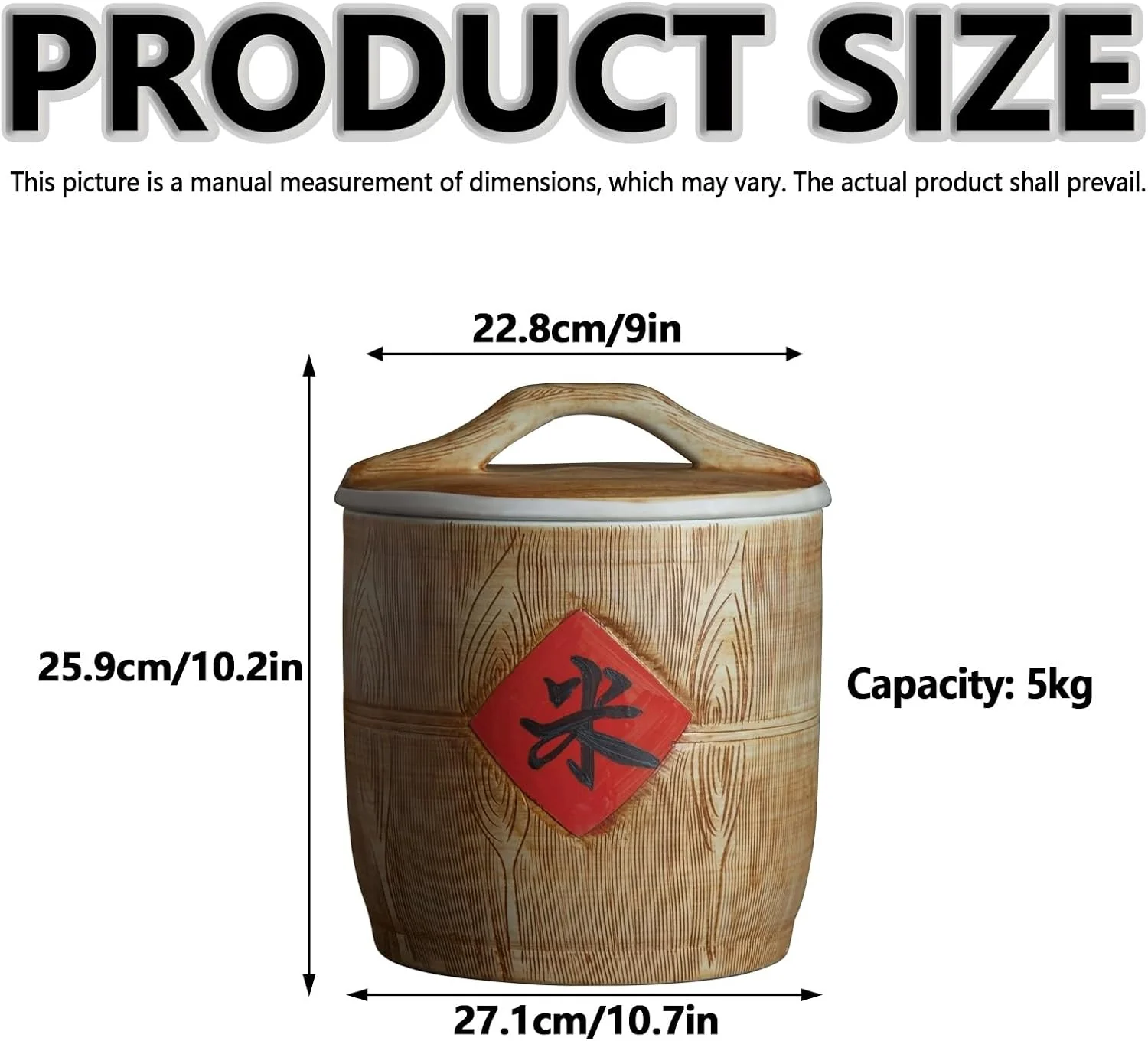 ظرف سرامیکی درب دار برای نگهداری برنج، ظرف بزرگ چینی برای نگهداری ذرت و برنج، جعبه نگهداری مواد غذایی خشک، ظرف نگهداری آرد، شکر و برنج، مناسب برای آرد، آجیل، تنقلات و برنج.