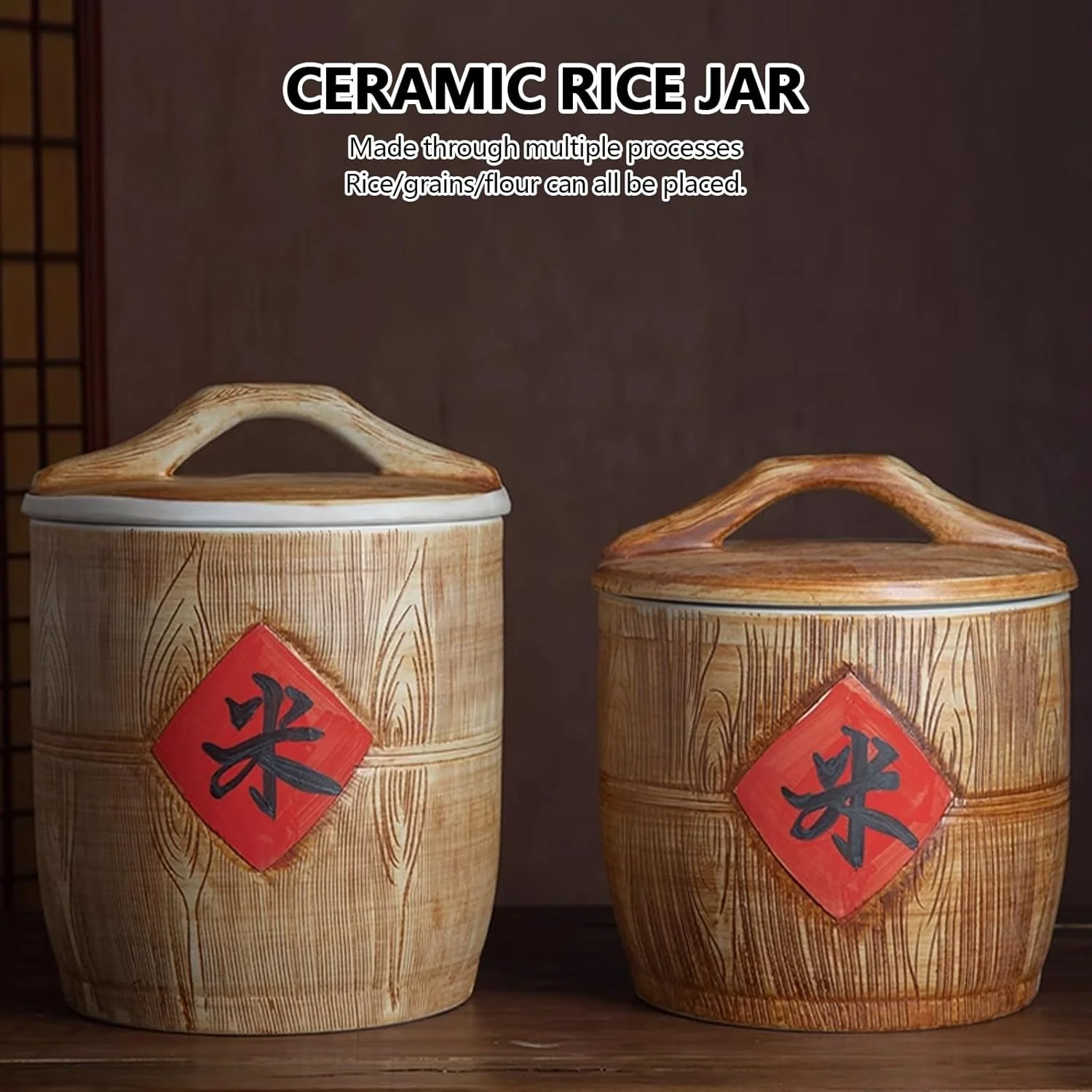 ظرف سرامیکی درب دار برای نگهداری برنج، ظرف بزرگ چینی برای نگهداری ذرت و برنج، جعبه نگهداری مواد غذایی خشک، ظرف نگهداری آرد، شکر و برنج، مناسب برای آرد، آجیل، تنقلات و برنج.