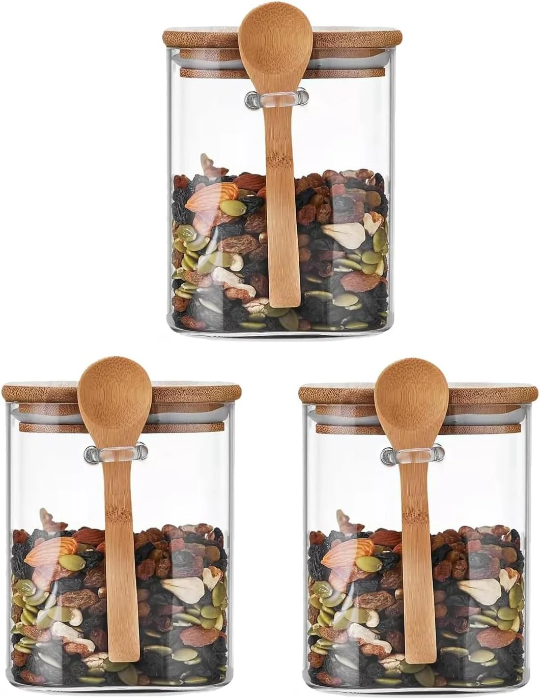 ست 3 تایی ظروف شیشه ای بوروسیلیکات 1CHASE با درب بامبو و قاشق، ظروف نگهداری مواد غذایی درب دار مناسب برای قهوه، آبنبات، کلوچه، برنج، شکر، آرد، پاستا، آجیل و ادویه جات، 1000 میلی لیتر ست 3 تایی ظروف شیشه ای بوروسیلیکات 1CHASE با درب بامبو و قاشق، ظروف نگهداری مواد غذایی درب دار مناسب برای قهوه، آبنبات، کلوچه، برنج، شکر، آرد، پاستا، آجیل و ادویه جات، 1000 میلی لیتر