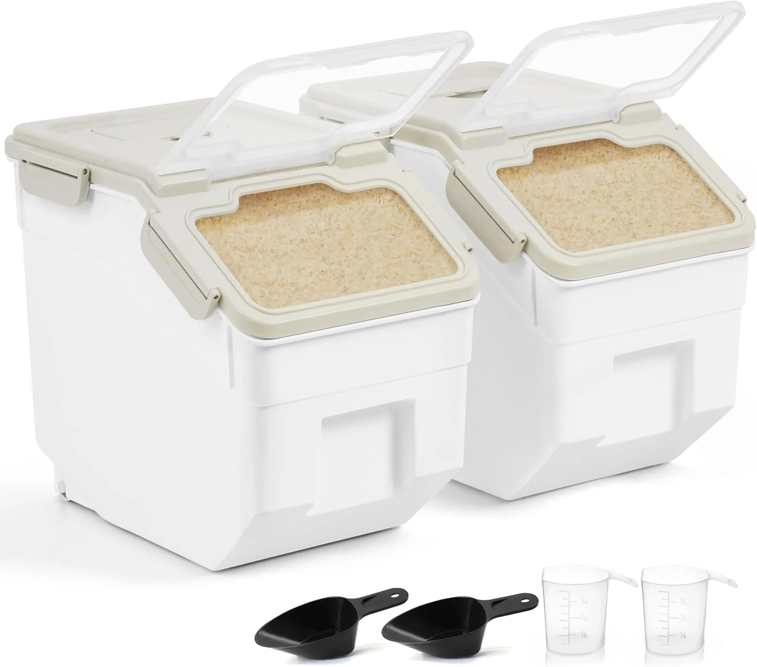 ظرف برنج 10 کیلوگرمی ABOUT SPACE (بسته 2 عددی) ظرف نگهداری برنج دربسته با پیمانه اندازه گیری و بیلچه برنج - پخش کننده بشکه برنج - سازمان دهنده آشپزخانه ضد رطوبت برای غلات، حبوبات - پلاستیکی، سفید ظرف برنج 10 کیلوگرمی ABOUT SPACE (بسته 2 عددی) ظرف نگهداری برنج دربسته با پیمانه اندازه گیری و بیلچه برنج - پخش کننده بشکه برنج - سازمان دهنده آشپزخانه ضد رطوبت برای غلات، حبوبات - پلاستیکی، سفید