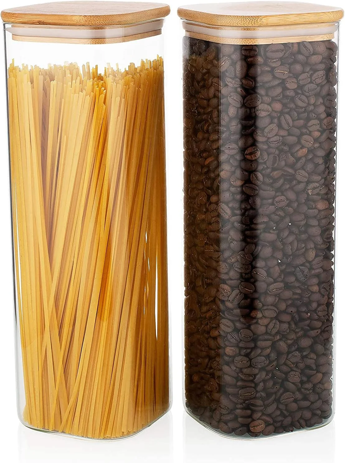 ظرف شیشه ای مربعی 1CHASE با درب بامبو هواگیر، ست ظروف نگهداری مواد غذایی آشپزخانه بوروسیلیکات برای آب نبات، کلوچه، برنج، شکر، آرد، پاستا، آجیل، مجموعه 2 عددی 1800 میلی لیتری ظرف شیشه ای مربعی 1CHASE با درب بامبو هواگیر، ست ظروف نگهداری مواد غذایی آشپزخانه بوروسیلیکات برای آب نبات، کلوچه، برنج، شکر، آرد، پاستا، آجیل، مجموعه 2 عددی 1800 میلی لیتری