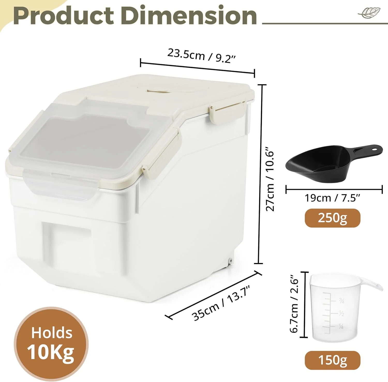 ظرف برنج 10 کیلوگرمی ABOUT SPACE (بسته 2 عددی) ظرف نگهداری برنج دربسته با پیمانه اندازه گیری و بیلچه برنج - پخش کننده بشکه برنج - سازمان دهنده آشپزخانه ضد رطوبت برای غلات، حبوبات - پلاستیکی، سفید ظرف برنج 10 کیلوگرمی ABOUT SPACE (بسته 2 عددی) ظرف نگهداری برنج دربسته با پیمانه اندازه گیری و بیلچه برنج - پخش کننده بشکه برنج - سازمان دهنده آشپزخانه ضد رطوبت برای غلات، حبوبات - پلاستیکی، سفید