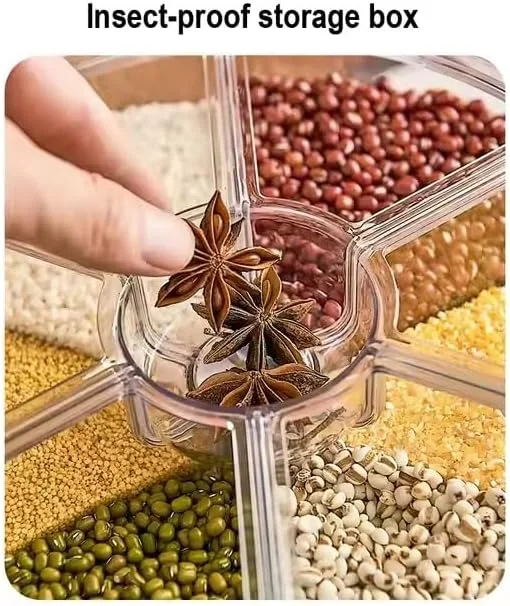 ظرف نگهدارنده حبوبات چرخشی ABKPOINT - محفظه 6 قسمتی با قابلیت چرخش 360 درجه برای نگهداری برنج، حبوبات، و مواد غذایی خشک - ظرفیت 6 کیلوگرمی، سازمان دهنده شفاف آشپزخانه برای غلات ریز، حبوبات، ادویه جات و غیره ظرف نگهدارنده حبوبات چرخشی ABKPOINT - محفظه 6 قسمتی با قابلیت چرخش 360 درجه برای نگهداری برنج، حبوبات، و مواد غذایی خشک - ظرفیت 6 کیلوگرمی، سازمان دهنده شفاف آشپزخانه برای غلات ریز، حبوبات، ادویه جات و غیره