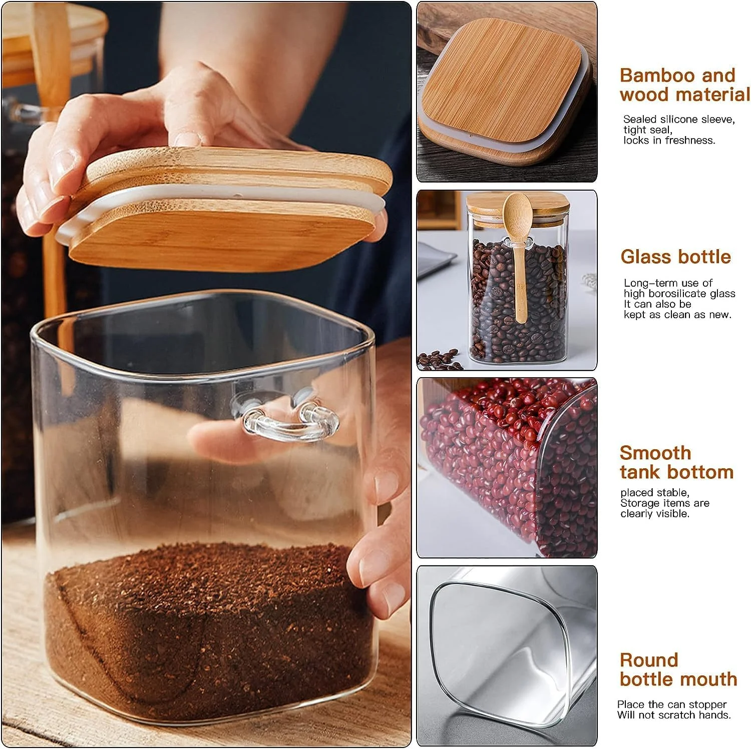 ست 3 تایی ظروف شیشه ای بوروسیلیکات 1CHASE با درب بامبو و قاشق، ظروف نگهداری مواد غذایی درب دار مناسب برای قهوه، آبنبات، کلوچه، برنج، شکر، آرد، پاستا، آجیل و ادویه جات، 1000 میلی لیتر ست 3 تایی ظروف شیشه ای بوروسیلیکات 1CHASE با درب بامبو و قاشق، ظروف نگهداری مواد غذایی درب دار مناسب برای قهوه، آبنبات، کلوچه، برنج، شکر، آرد، پاستا، آجیل و ادویه جات، 1000 میلی لیتر