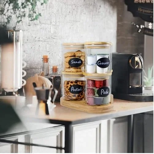 ظروف شیشه ای بوروسیلیکات برای نگهداری مواد غذایی 1CHASE با درب بامبو و پایه چوبی (ست 6 عددی 470 میلی لیتری)، ظروف شیشه ای قابل چیدن برای نگهداری برنج، پاستا، کلوچه، تنقلات و غیره ظروف شیشه ای بوروسیلیکات برای نگهداری مواد غذایی 1CHASE با درب بامبو و پایه چوبی (ست 6 عددی 470 میلی لیتری)، ظروف شیشه ای قابل چیدن برای نگهداری برنج، پاستا، کلوچه، تنقلات و غیره