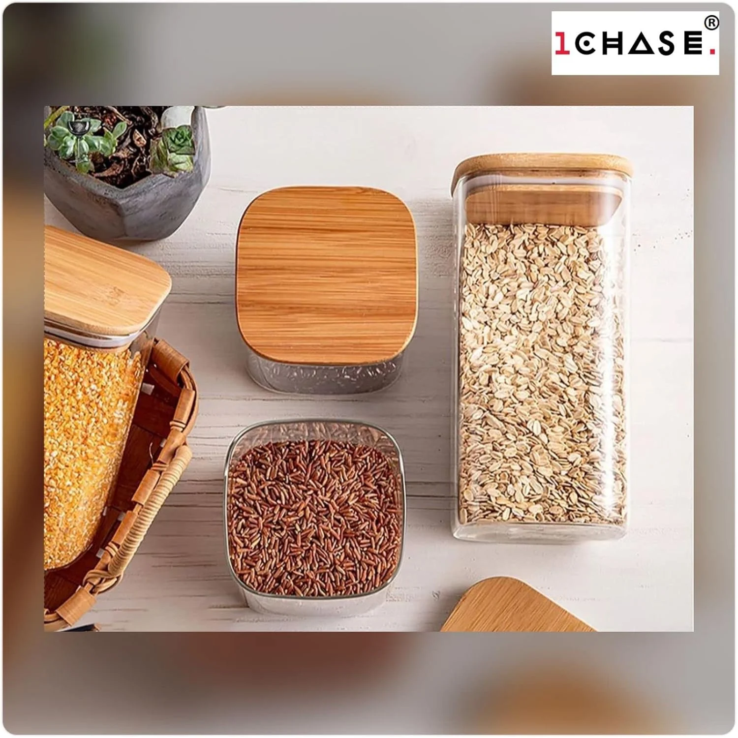 ظرف شیشه ای مربعی 1CHASE با درب بامبو هواگیر، ست ظروف نگهداری مواد غذایی آشپزخانه بوروسیلیکات برای آب نبات، کلوچه، برنج، شکر، آرد، پاستا، آجیل، مجموعه 2 عددی 1800 میلی لیتری ظرف شیشه ای مربعی 1CHASE با درب بامبو هواگیر، ست ظروف نگهداری مواد غذایی آشپزخانه بوروسیلیکات برای آب نبات، کلوچه، برنج، شکر، آرد، پاستا، آجیل، مجموعه 2 عددی 1800 میلی لیتری