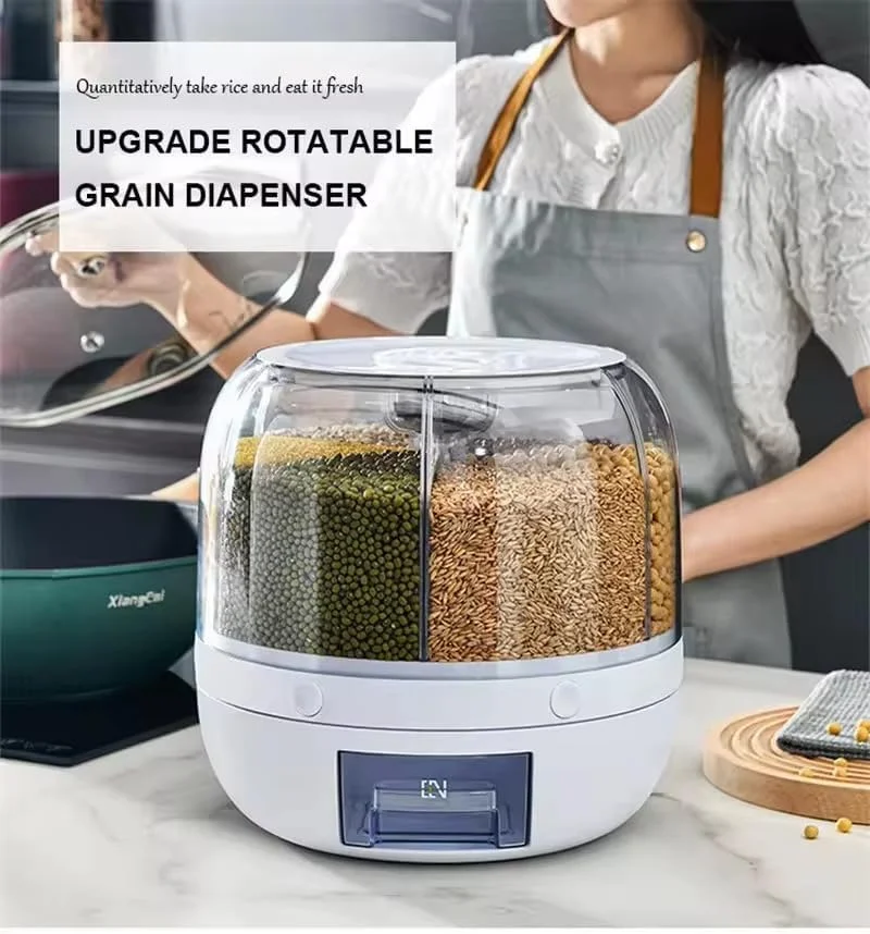 ظرف نگهدارنده حبوبات چرخشی ABKPOINT - محفظه 6 قسمتی با قابلیت چرخش 360 درجه برای نگهداری برنج، حبوبات، و مواد غذایی خشک - ظرفیت 6 کیلوگرمی، سازمان دهنده شفاف آشپزخانه برای غلات ریز، حبوبات، ادویه جات و غیره ظرف نگهدارنده حبوبات چرخشی ABKPOINT - محفظه 6 قسمتی با قابلیت چرخش 360 درجه برای نگهداری برنج، حبوبات، و مواد غذایی خشک - ظرفیت 6 کیلوگرمی، سازمان دهنده شفاف آشپزخانه برای غلات ریز، حبوبات، ادویه جات و غیره