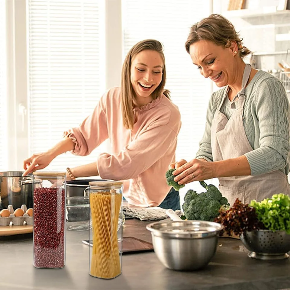 ست 3 عددی شیشه های مربعی ذخیره سازی 1CHASE با درب/قاشق بامبو هواگیر 1800 میلی لیتر، ظروف ذخیره سازی مواد غذایی آشپزخانه بوروسیلیکاتی برای آب نبات، کلوچه، برنج، شکر، آرد، پاستا، آجیل ست 3 عددی شیشه های مربعی ذخیره سازی 1CHASE با درب/قاشق بامبو هواگیر 1800 میلی لیتر، ظروف ذخیره سازی مواد غذایی آشپزخانه بوروسیلیکاتی برای آب نبات، کلوچه، برنج، شکر، آرد، پاستا، آجیل