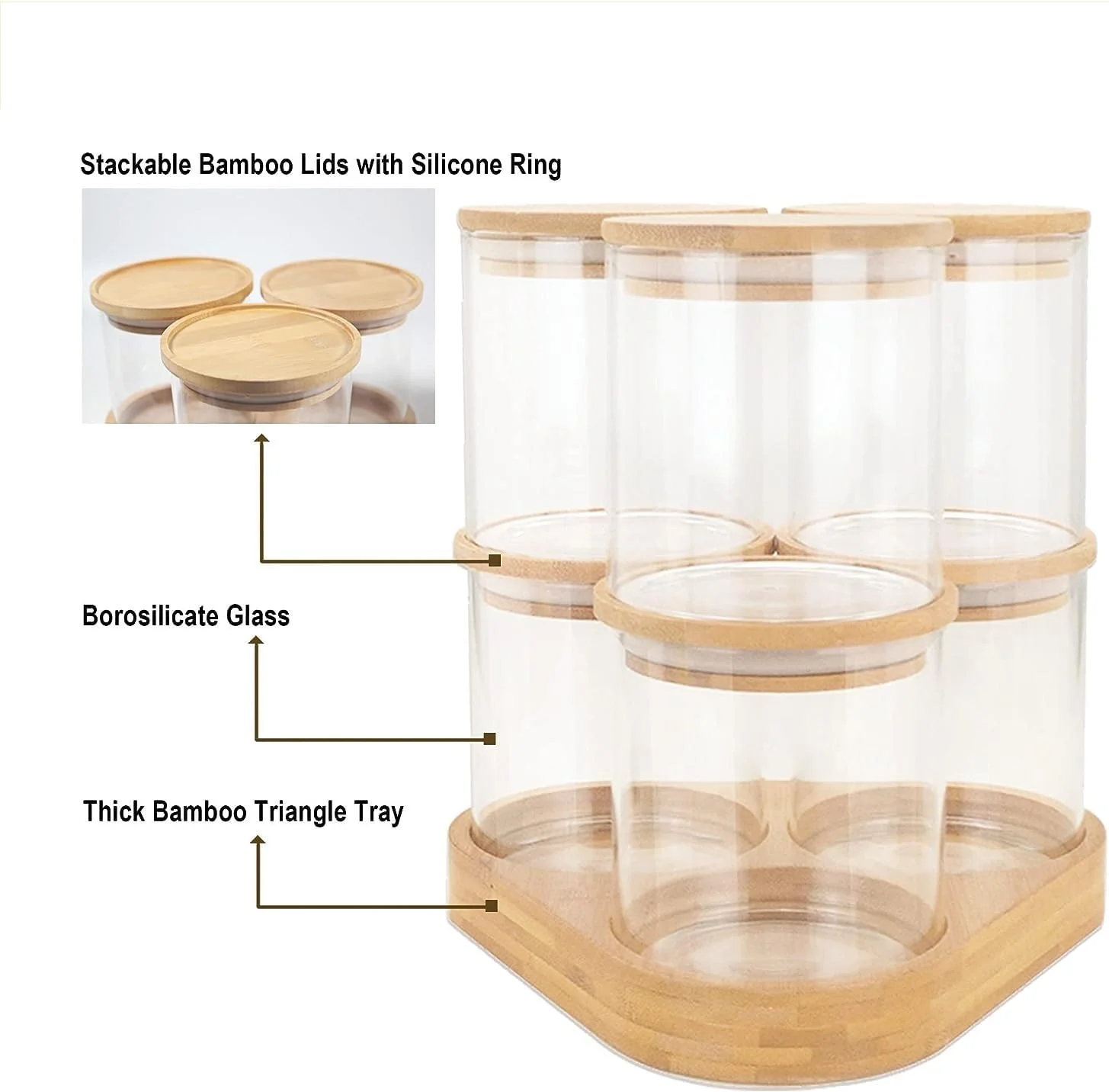 ظروف شیشه ای بوروسیلیکات برای نگهداری مواد غذایی 1CHASE با درب بامبو و پایه چوبی (ست 6 عددی 470 میلی لیتری)، ظروف شیشه ای قابل چیدن برای نگهداری برنج، پاستا، کلوچه، تنقلات و غیره ظروف شیشه ای بوروسیلیکات برای نگهداری مواد غذایی 1CHASE با درب بامبو و پایه چوبی (ست 6 عددی 470 میلی لیتری)، ظروف شیشه ای قابل چیدن برای نگهداری برنج، پاستا، کلوچه، تنقلات و غیره