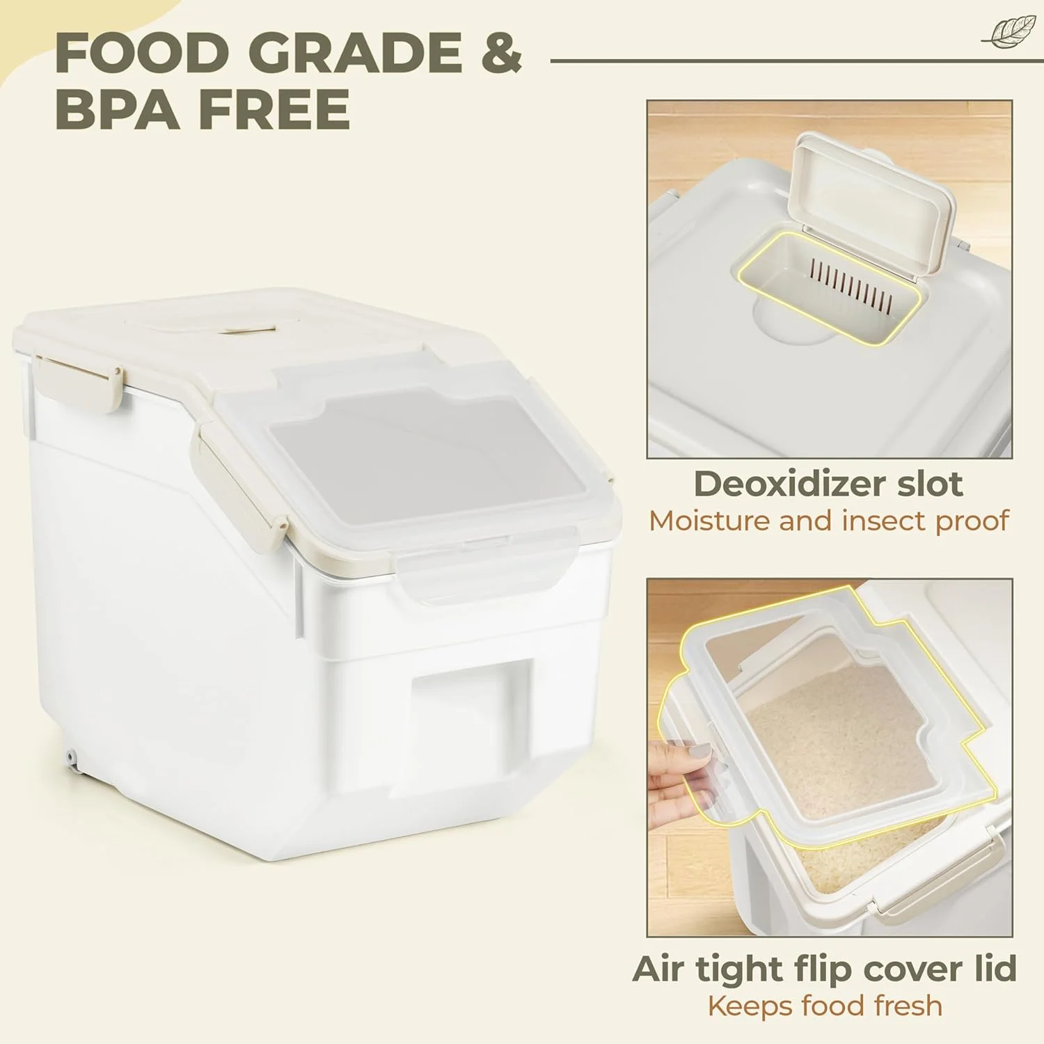 ظرف برنج 10 کیلوگرمی ABOUT SPACE (بسته 2 عددی) ظرف نگهداری برنج دربسته با پیمانه اندازه گیری و بیلچه برنج - پخش کننده بشکه برنج - سازمان دهنده آشپزخانه ضد رطوبت برای غلات، حبوبات - پلاستیکی، سفید ظرف برنج 10 کیلوگرمی ABOUT SPACE (بسته 2 عددی) ظرف نگهداری برنج دربسته با پیمانه اندازه گیری و بیلچه برنج - پخش کننده بشکه برنج - سازمان دهنده آشپزخانه ضد رطوبت برای غلات، حبوبات - پلاستیکی، سفید