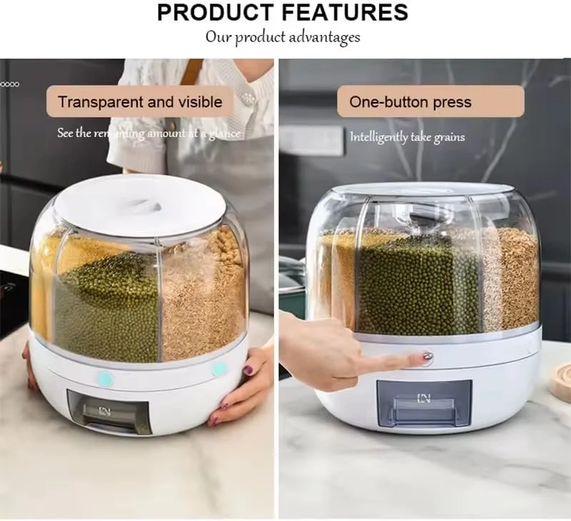 ظرف نگهدارنده حبوبات چرخشی ABKPOINT - محفظه 6 قسمتی با قابلیت چرخش 360 درجه برای نگهداری برنج، حبوبات، و مواد غذایی خشک - ظرفیت 6 کیلوگرمی، سازمان دهنده شفاف آشپزخانه برای غلات ریز، حبوبات، ادویه جات و غیره ظرف نگهدارنده حبوبات چرخشی ABKPOINT - محفظه 6 قسمتی با قابلیت چرخش 360 درجه برای نگهداری برنج، حبوبات، و مواد غذایی خشک - ظرفیت 6 کیلوگرمی، سازمان دهنده شفاف آشپزخانه برای غلات ریز، حبوبات، ادویه جات و غیره