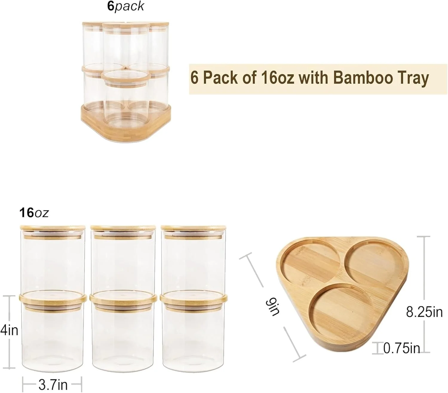 ظروف شیشه ای بوروسیلیکات برای نگهداری مواد غذایی 1CHASE با درب بامبو و پایه چوبی (ست 6 عددی 470 میلی لیتری)، ظروف شیشه ای قابل چیدن برای نگهداری برنج، پاستا، کلوچه، تنقلات و غیره ظروف شیشه ای بوروسیلیکات برای نگهداری مواد غذایی 1CHASE با درب بامبو و پایه چوبی (ست 6 عددی 470 میلی لیتری)، ظروف شیشه ای قابل چیدن برای نگهداری برنج، پاستا، کلوچه، تنقلات و غیره