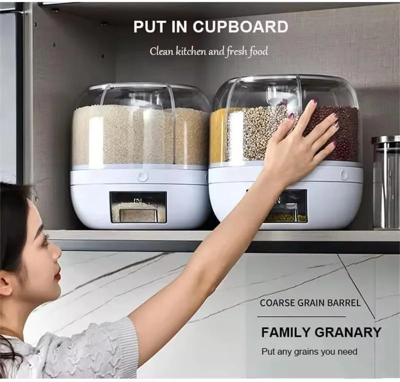 ظرف نگهدارنده حبوبات چرخشی ABKPOINT - محفظه 6 قسمتی با قابلیت چرخش 360 درجه برای نگهداری برنج، حبوبات، و مواد غذایی خشک - ظرفیت 6 کیلوگرمی، سازمان دهنده شفاف آشپزخانه برای غلات ریز، حبوبات، ادویه جات و غیره ظرف نگهدارنده حبوبات چرخشی ABKPOINT - محفظه 6 قسمتی با قابلیت چرخش 360 درجه برای نگهداری برنج، حبوبات، و مواد غذایی خشک - ظرفیت 6 کیلوگرمی، سازمان دهنده شفاف آشپزخانه برای غلات ریز، حبوبات، ادویه جات و غیره