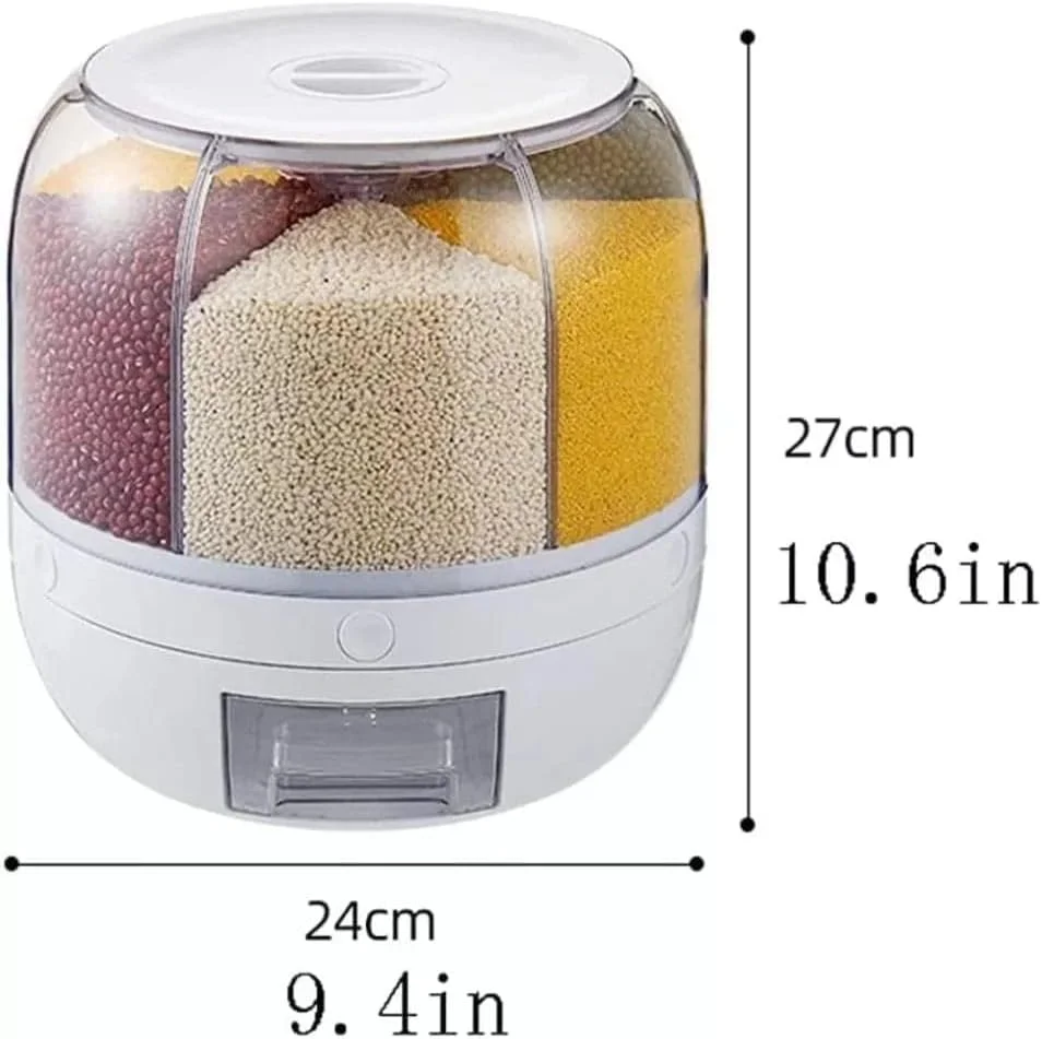 ظرف نگهدارنده چرخشی غذا 6 قسمتی - ظرف نگهداری مواد غذایی خشک - ظرف نگهداری برنج و غلات، خروجی برنج با یک کلیک، مناسب برای برنج، غذای حیوانات خانگی، حبوبات ظرف نگهدارنده چرخشی غذا 6 قسمتی - ظرف نگهداری مواد غذایی خشک - ظرف نگهداری برنج و غلات، خروجی برنج با یک کلیک، مناسب برای برنج، غذای حیوانات خانگی، حبوبات