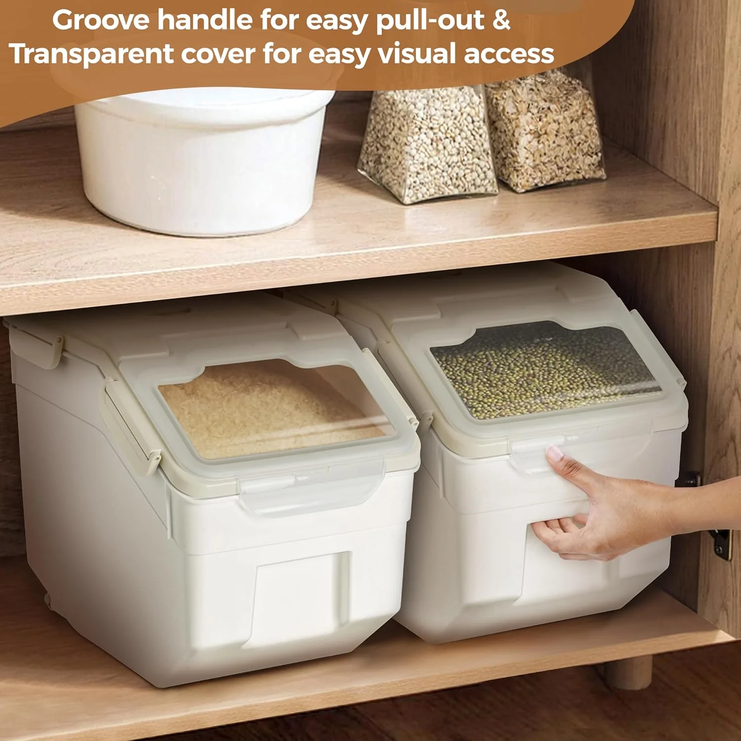 ظرف برنج 10 کیلوگرمی ABOUT SPACE (بسته 2 عددی) ظرف نگهداری برنج دربسته با پیمانه اندازه گیری و بیلچه برنج - پخش کننده بشکه برنج - سازمان دهنده آشپزخانه ضد رطوبت برای غلات، حبوبات - پلاستیکی، سفید ظرف برنج 10 کیلوگرمی ABOUT SPACE (بسته 2 عددی) ظرف نگهداری برنج دربسته با پیمانه اندازه گیری و بیلچه برنج - پخش کننده بشکه برنج - سازمان دهنده آشپزخانه ضد رطوبت برای غلات، حبوبات - پلاستیکی، سفید