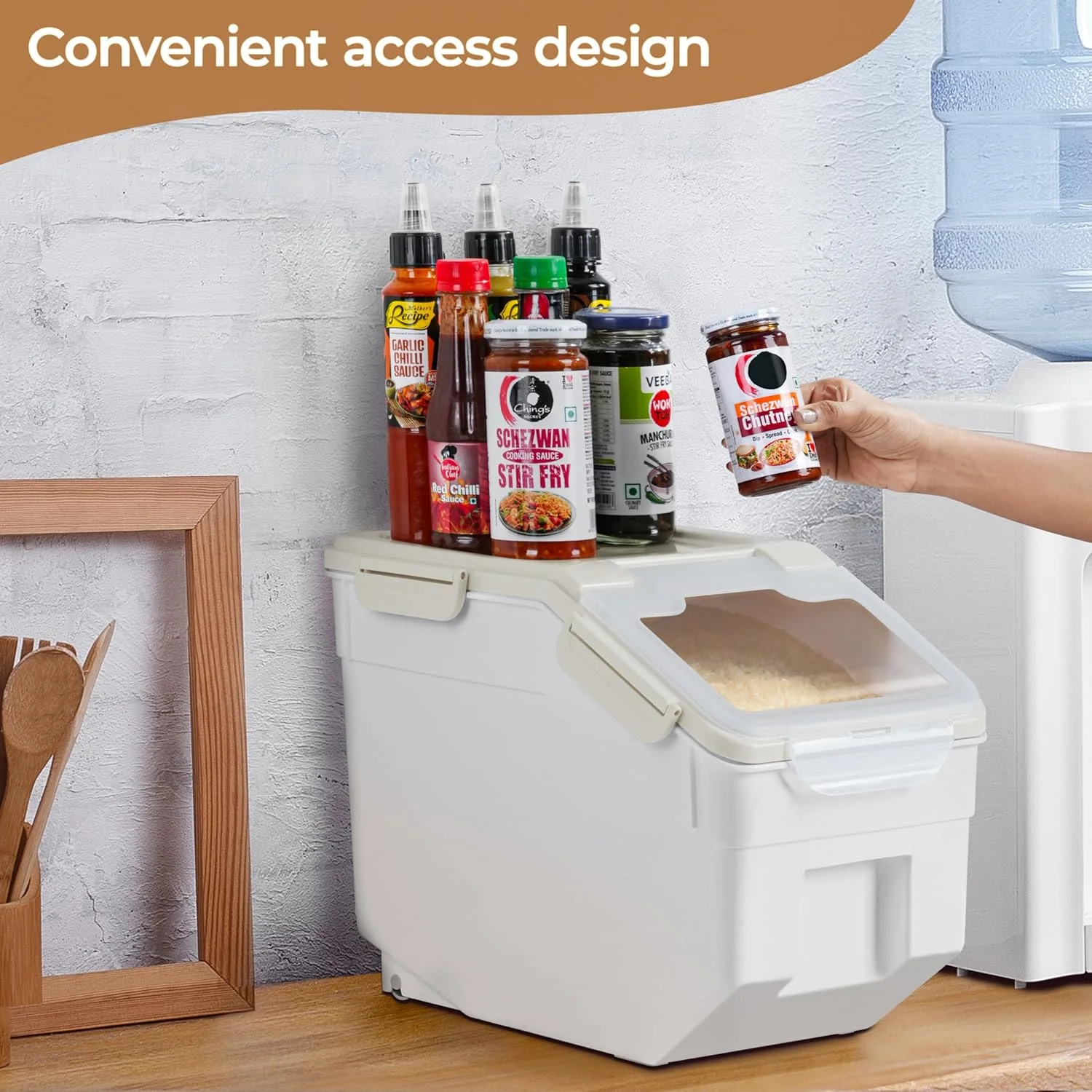 ظرف برنج 10 کیلوگرمی ABOUT SPACE (بسته 2 عددی) ظرف نگهداری برنج دربسته با پیمانه اندازه گیری و بیلچه برنج - پخش کننده بشکه برنج - سازمان دهنده آشپزخانه ضد رطوبت برای غلات، حبوبات - پلاستیکی، سفید ظرف برنج 10 کیلوگرمی ABOUT SPACE (بسته 2 عددی) ظرف نگهداری برنج دربسته با پیمانه اندازه گیری و بیلچه برنج - پخش کننده بشکه برنج - سازمان دهنده آشپزخانه ضد رطوبت برای غلات، حبوبات - پلاستیکی، سفید