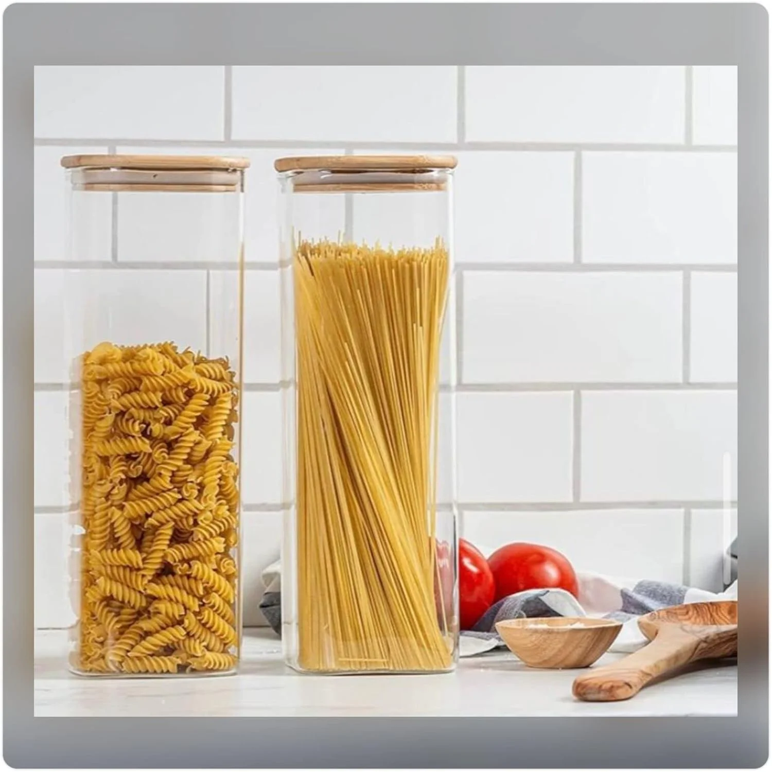 ظرف شیشه ای مربعی 1CHASE با درب بامبو هواگیر، ست ظروف نگهداری مواد غذایی آشپزخانه بوروسیلیکات برای آب نبات، کلوچه، برنج، شکر، آرد، پاستا، آجیل، مجموعه 2 عددی 1800 میلی لیتری ظرف شیشه ای مربعی 1CHASE با درب بامبو هواگیر، ست ظروف نگهداری مواد غذایی آشپزخانه بوروسیلیکات برای آب نبات، کلوچه، برنج، شکر، آرد، پاستا، آجیل، مجموعه 2 عددی 1800 میلی لیتری
