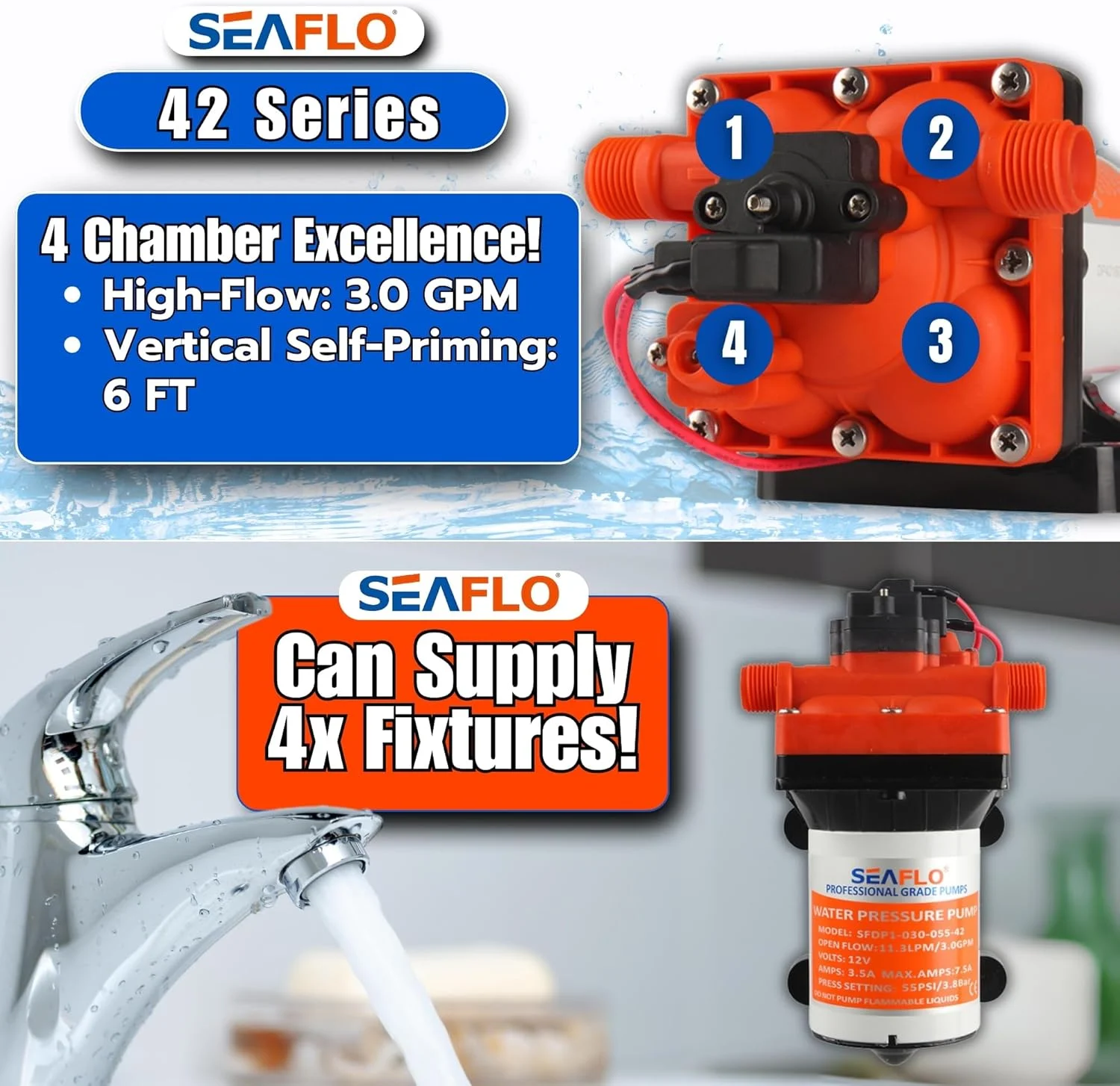 پمپ دیافراگمی سری Seaflo 42 با بای پس برای کاهش سیکل 12 ولت/24 ولت 3.0GPM 55PSI (12 ولت) پمپ دیافراگمی سری Seaflo 42 با بای پس برای کاهش سیکل 12 ولت/24 ولت 3.0GPM 55PSI (12 ولت)