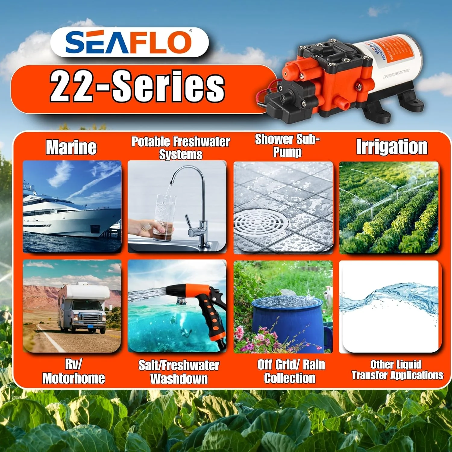 پمپ دیافراگمی خود مکش 12 ولت Seaflo با فشار 100PSI