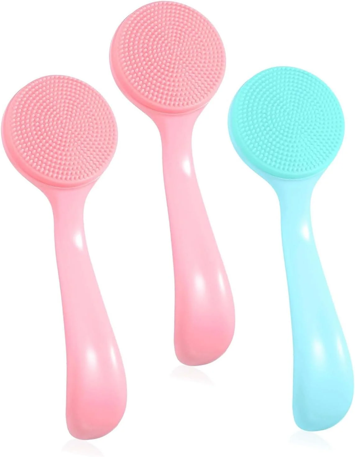 مجموعه 3 عددی برس پاک کننده صورت KEMUZ، برس های پاک کننده دستی صورت سیلیکونی، برس لایه بردار پاک کننده صورت با دسته برای پاکسازی منافذ، پاکسازی صورت برای انواع پوست