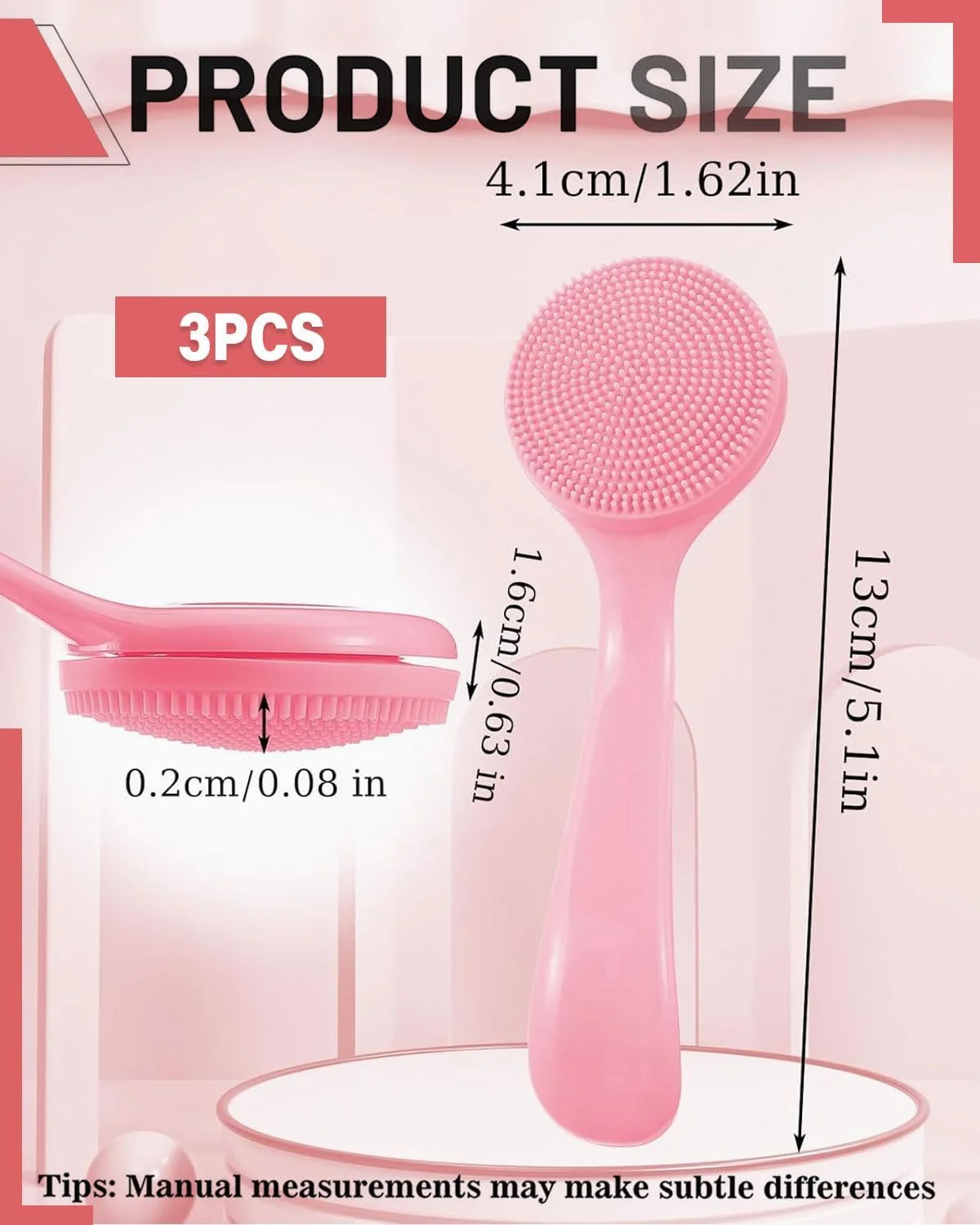 مجموعه 3 عددی برس پاک کننده صورت KEMUZ، برس های پاک کننده دستی صورت سیلیکونی، برس لایه بردار پاک کننده صورت با دسته برای پاکسازی منافذ، پاکسازی صورت برای انواع پوست