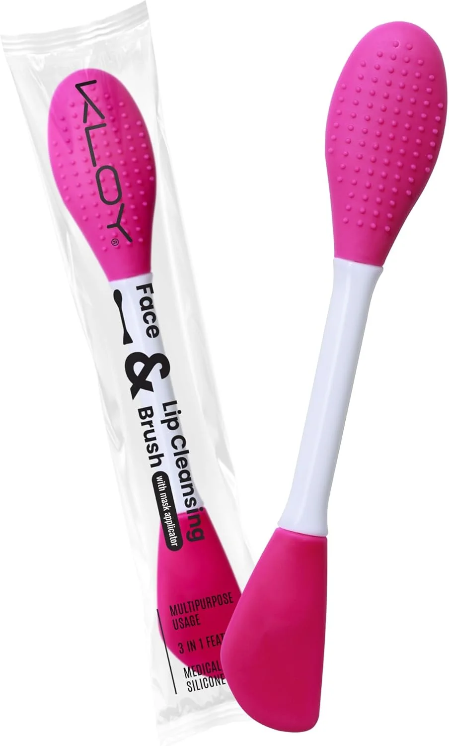 اپلیکاتور ماسک صورت سیلیکونی KLOY و برس پاک کننده لب ساخته شده با موهای سیلیکونی فوق بهداشتی و نرم برای لایه برداری ملایم (صورتی تیره)