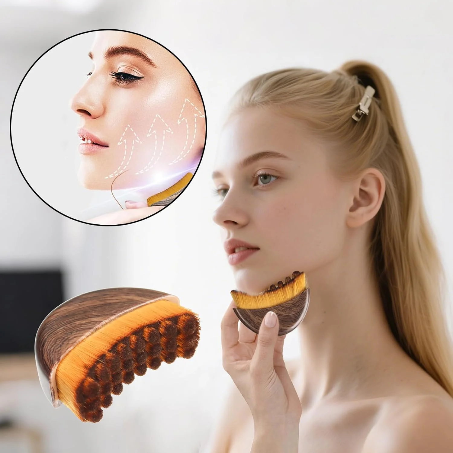 برس ماساژ صورت KRISMYA برای تخلیه لنفاوی، ابزار برس خشک نرم برای فرم دهی صورت، کانتورینگ چانه و خط فک برای تناسب دقیق و رفع خستگی